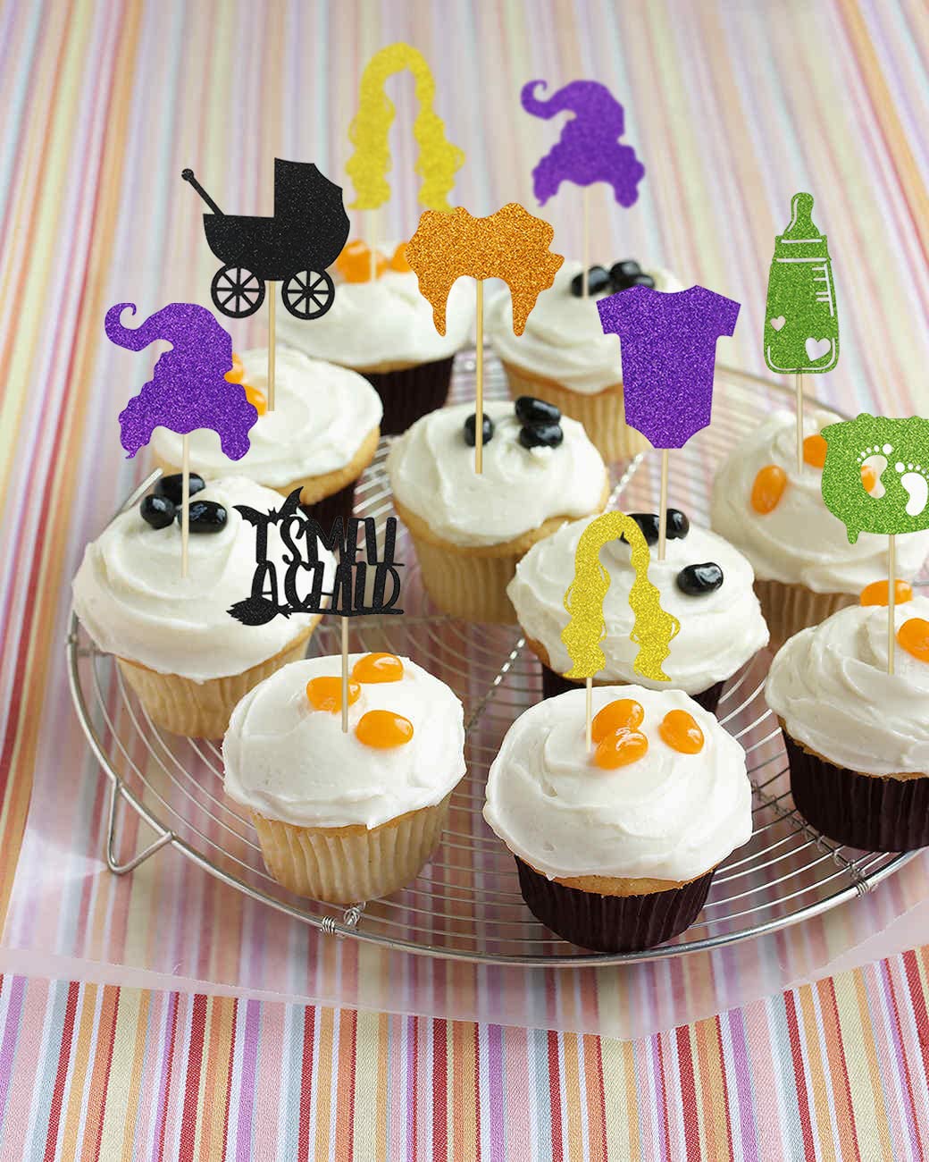 32Pcs Halloween Baby Shower Cupcake Toppers - Gender Reveal Party Decorations, I Smell A Child Theme for Baby Showers & Halloween Celebrations - Perfect for Dessert Table Decor and Gender Announcement Parties