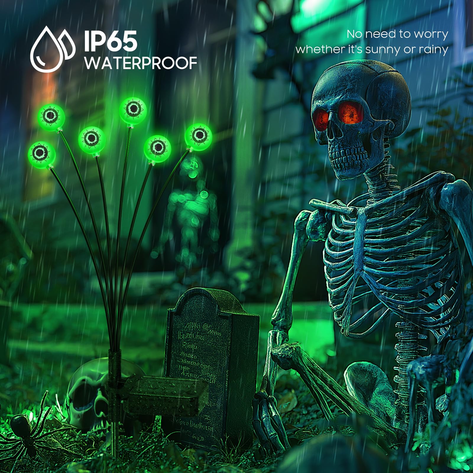 6 Pack Solar Halloween Decorations Outdoor - 36LED Scary Eyeball Lights with Wind Swaying Effect, Waterproof Green Halloween Pathway Lights for Yard, Lawn, Garden - Perfect for Spooky Halloween Party & Trick-or-Treat Decor