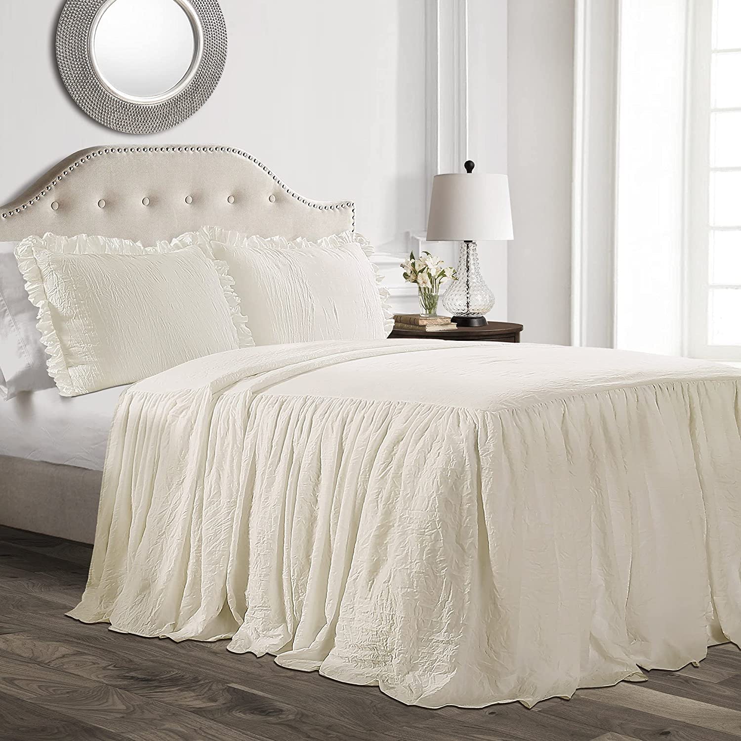 500 Thread Count 100% Egyptian Cotton 11-Piece Bed-in-a-Bag Comforter Set with Bedspread, Dust Ruffle Skirt & Deep Pocket Sheets (Fits Up to 30