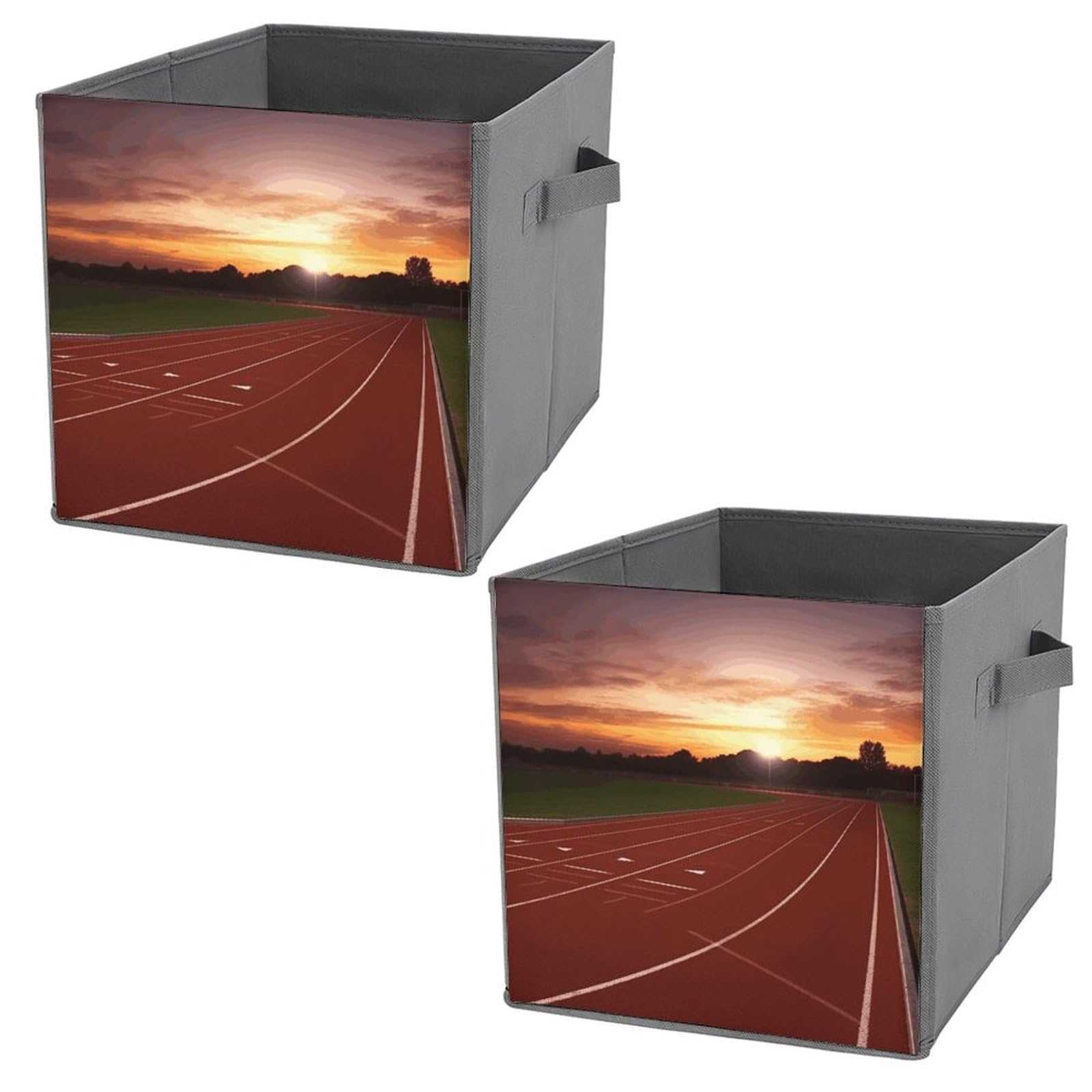 Dusk Running Track Printed Storage Baskets - 2 Pack Fabric Storage Bins & Containers for Home Organization | Perfect for Closet, Bedroom & Laundry Room Storage