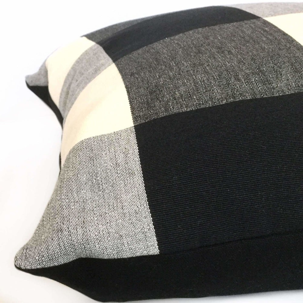 Black and Gray Buffalo Plaid Pillow Cover - Large Checkered Design for Sofa, Bed, and Home Decor