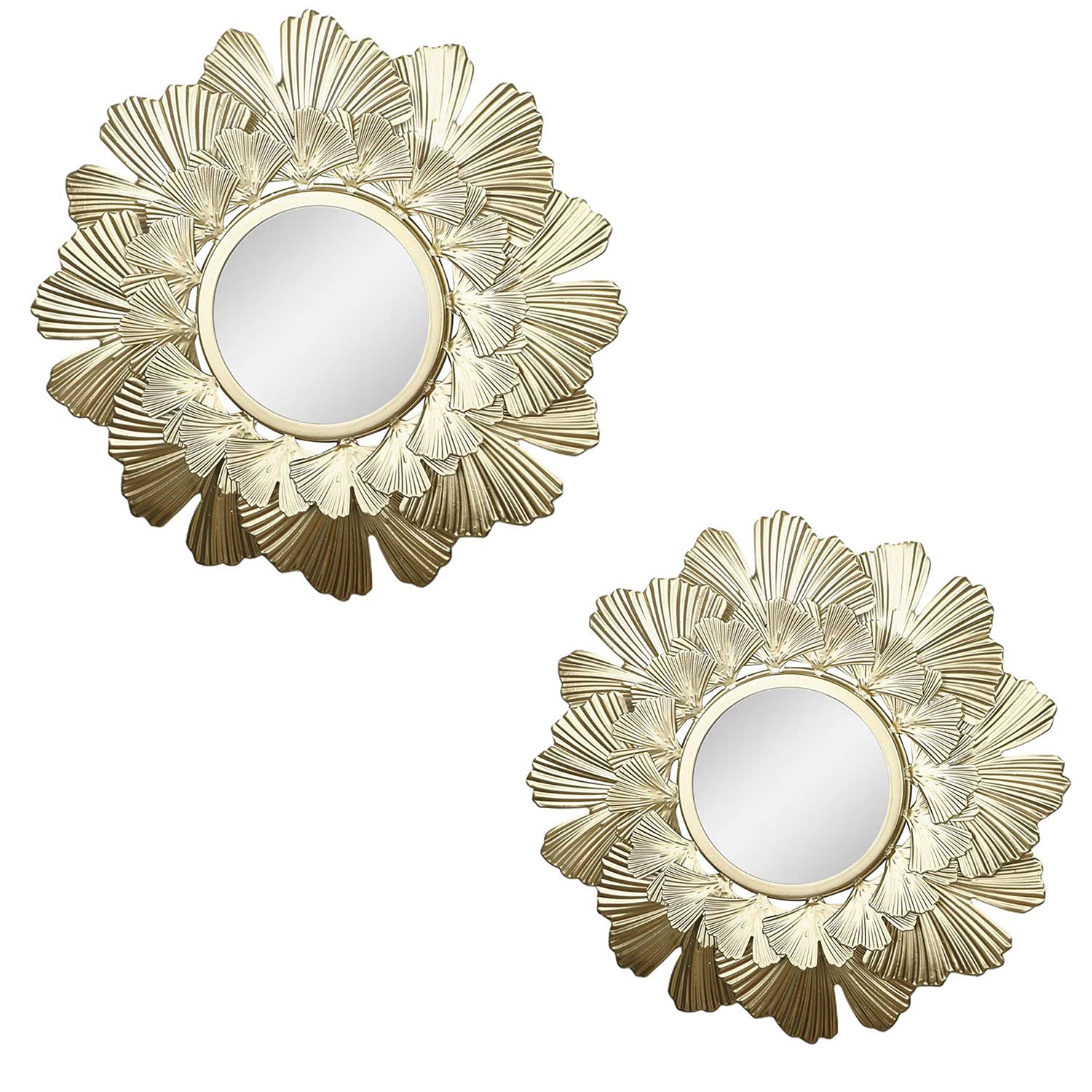 Starburst Sun-Shaped Metal Wall Mirror Set of 2 - Round Decorative & Makeup Mirror for Bathroom, Dressing Room & Living Room - Embossed Art Hanging Mirror for Home Decor