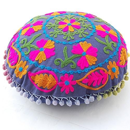 Handmade Jaipur Boho Round Suzani Pillow Covers 16