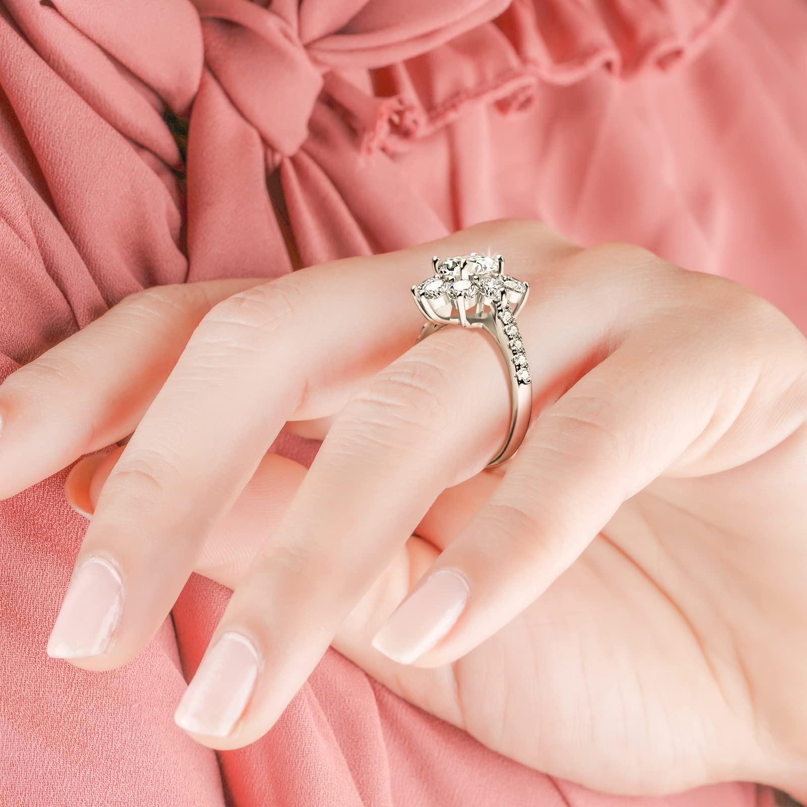 2 Carat Moissanite Engagement Ring for Women - 925 Sterling Silver Sunflower Wedding Band with Certificate | Anniversary Gift, Promise Ring, Bridal Jewelry for Her