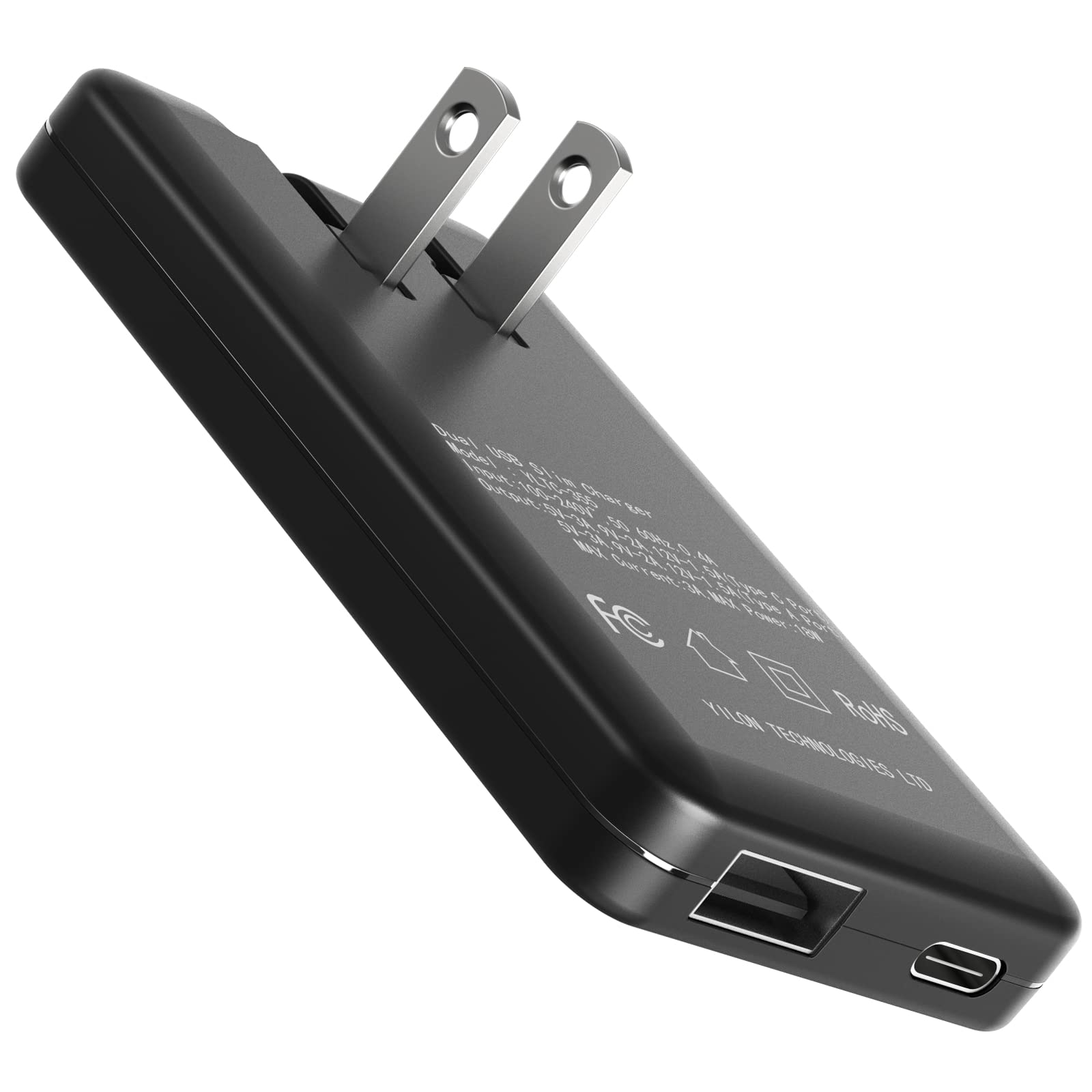 YILON Ultra-Slim 18W Fast Charger with USB-C PD & QC3.0 - Dual Port Wall Charger for iPhone 15/14/13/12 Pro Max, AirPods, Galaxy S23/S22, iPad Pro - Perfect for Travel, Home & Office Charging