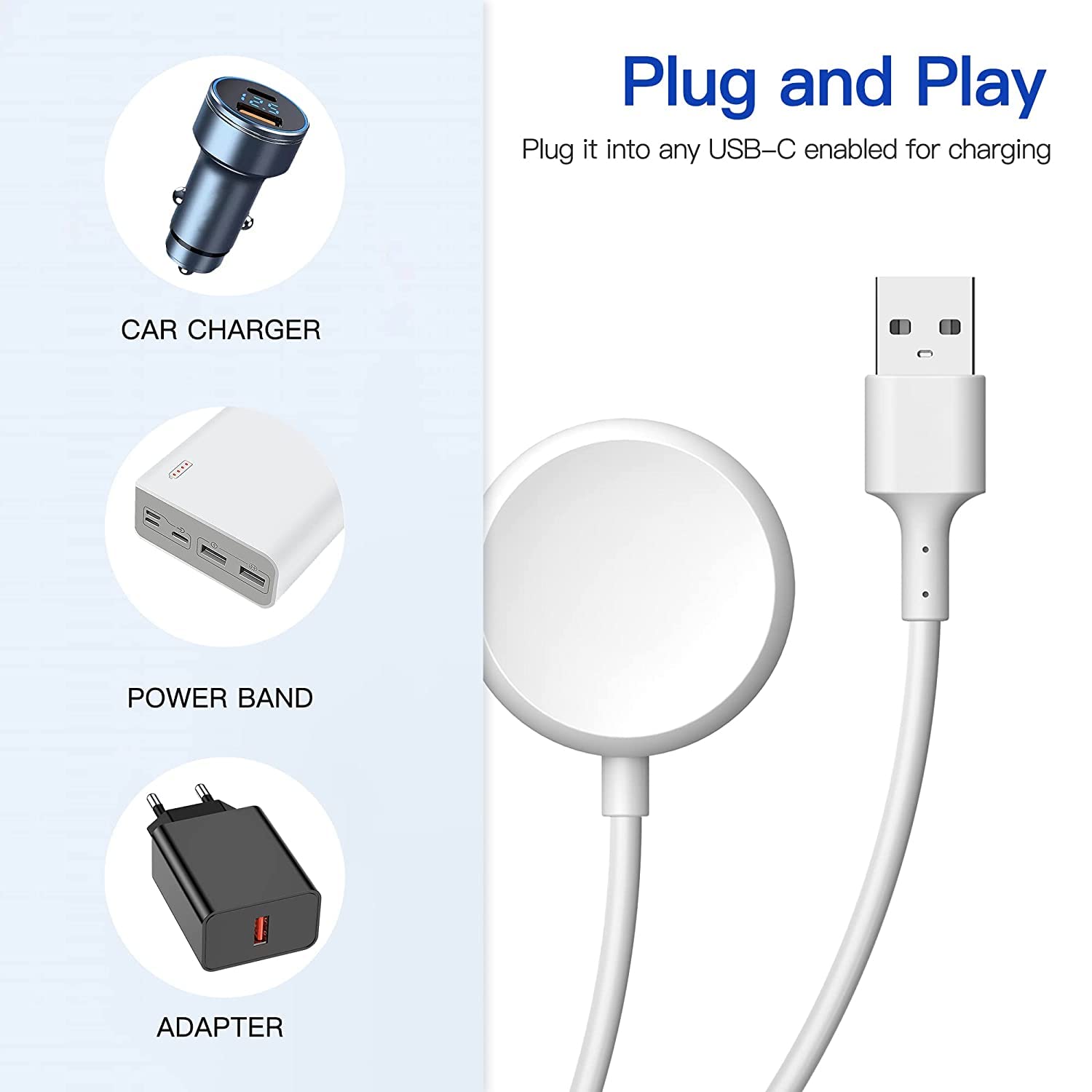 TUCANA USB Charger Cable for Google Pixel Watch - Fast Charging, Durable & Compatible (1 Pack, White) - Perfect for Home, Office & Travel Accessories