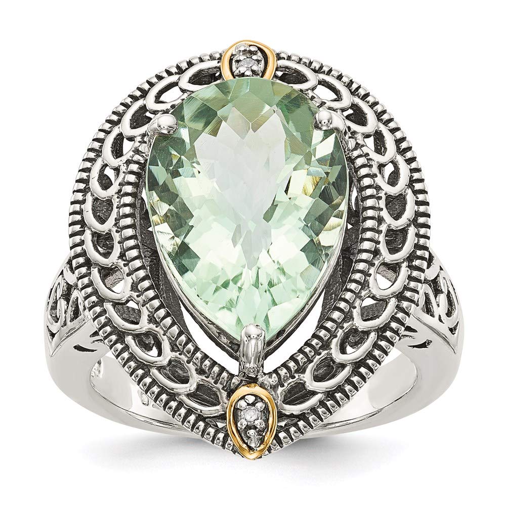 925 Sterling Silver & 14K Yellow Gold Diamond Green Quartz Ring for Women | Elegant Fine Jewelry Gift for Her | Perfect for Anniversaries, Engagements & Special Occasions