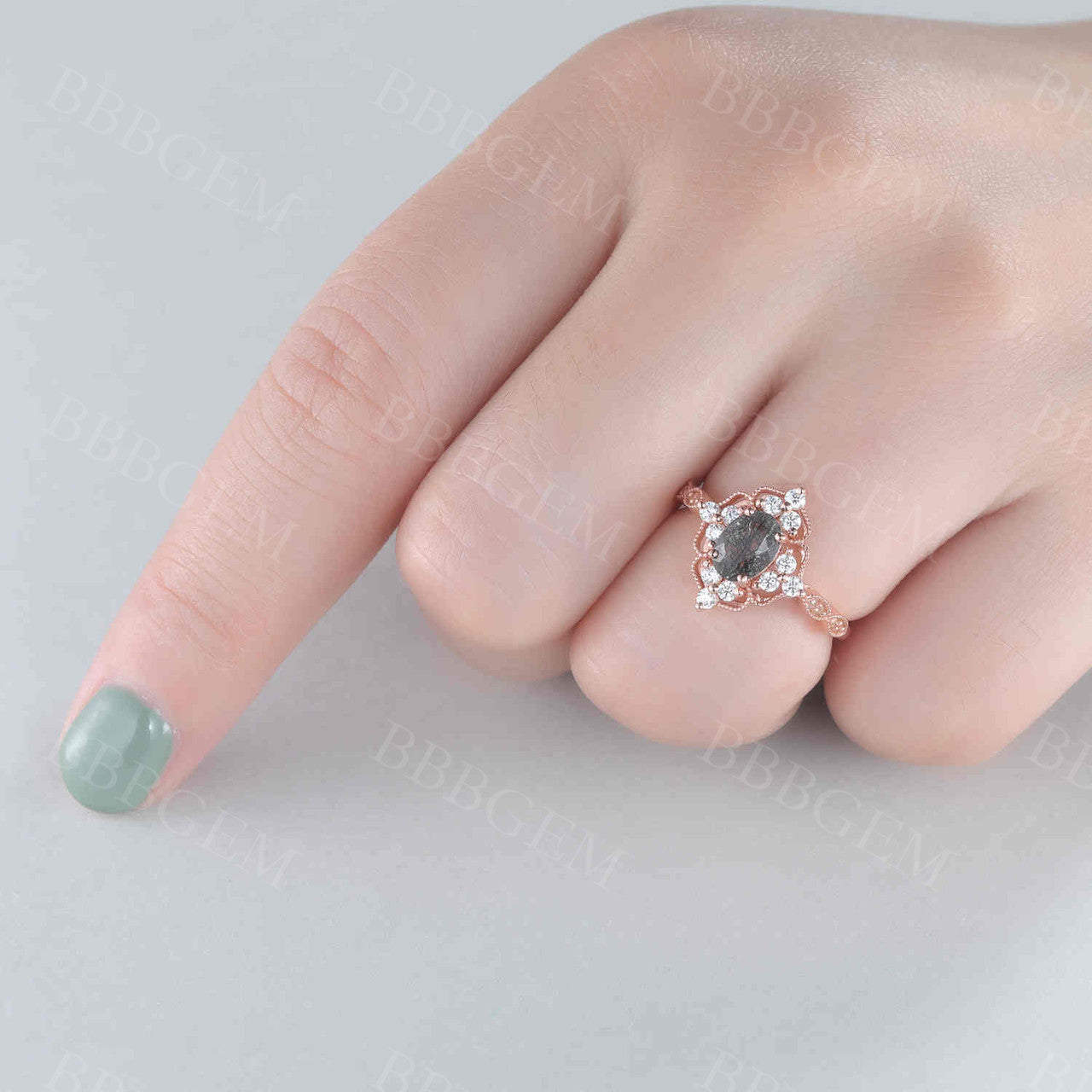Vintage Black Rutilated Quartz Engagement Ring - Milgrain Filigree Leaf Flower Design - 925 Sterling Silver Wedding Band - Perfect for Romantic Proposals, Anniversary Gifts & Boho Bridal Jewelry
