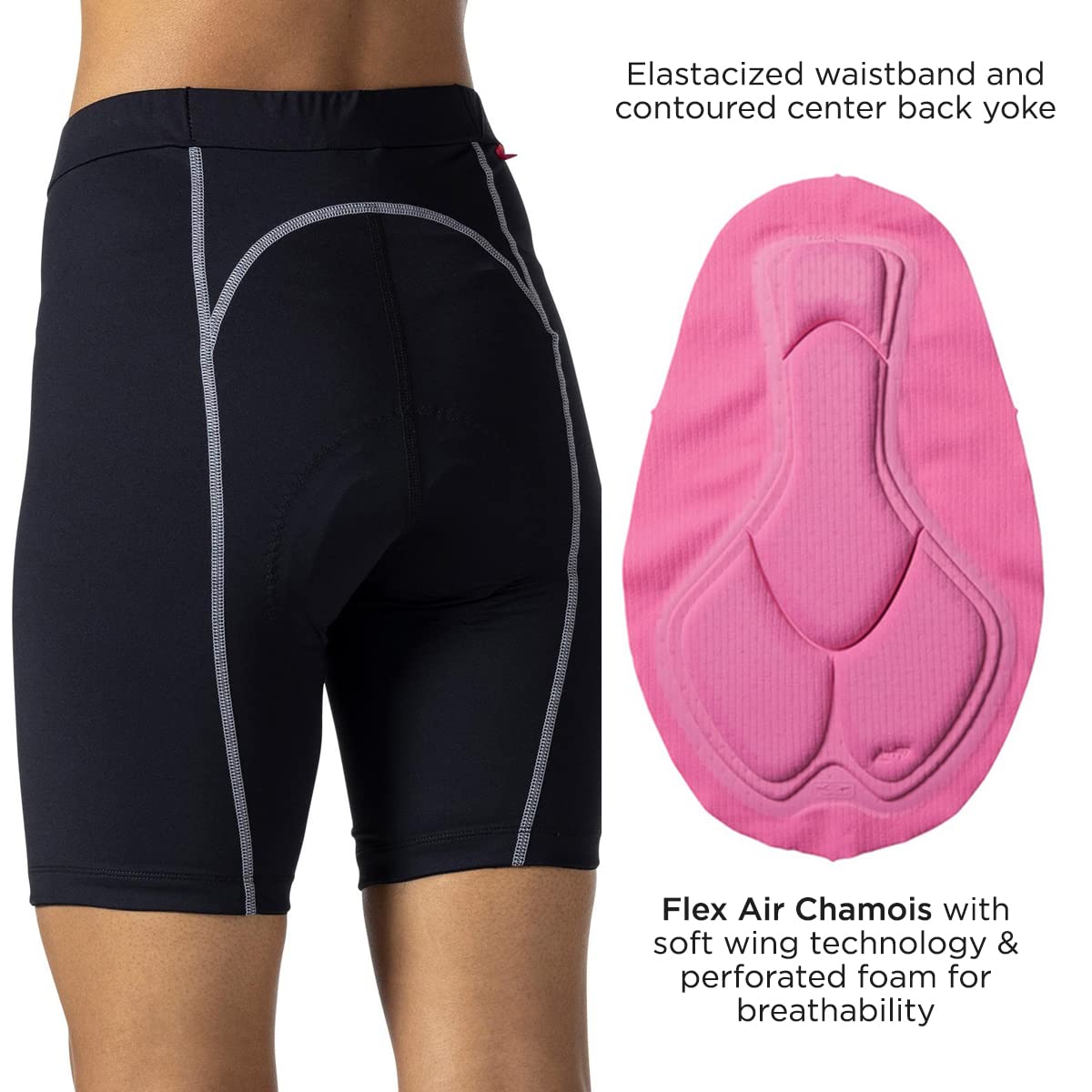 Terry Bella Women's Padded Bike Shorts - 8.5 Inch Silicone Leg Grips, Black Cycling Shorts for Mountain Biking & Road Cycling | Perfect for Outdoor Sports & Gym Workouts