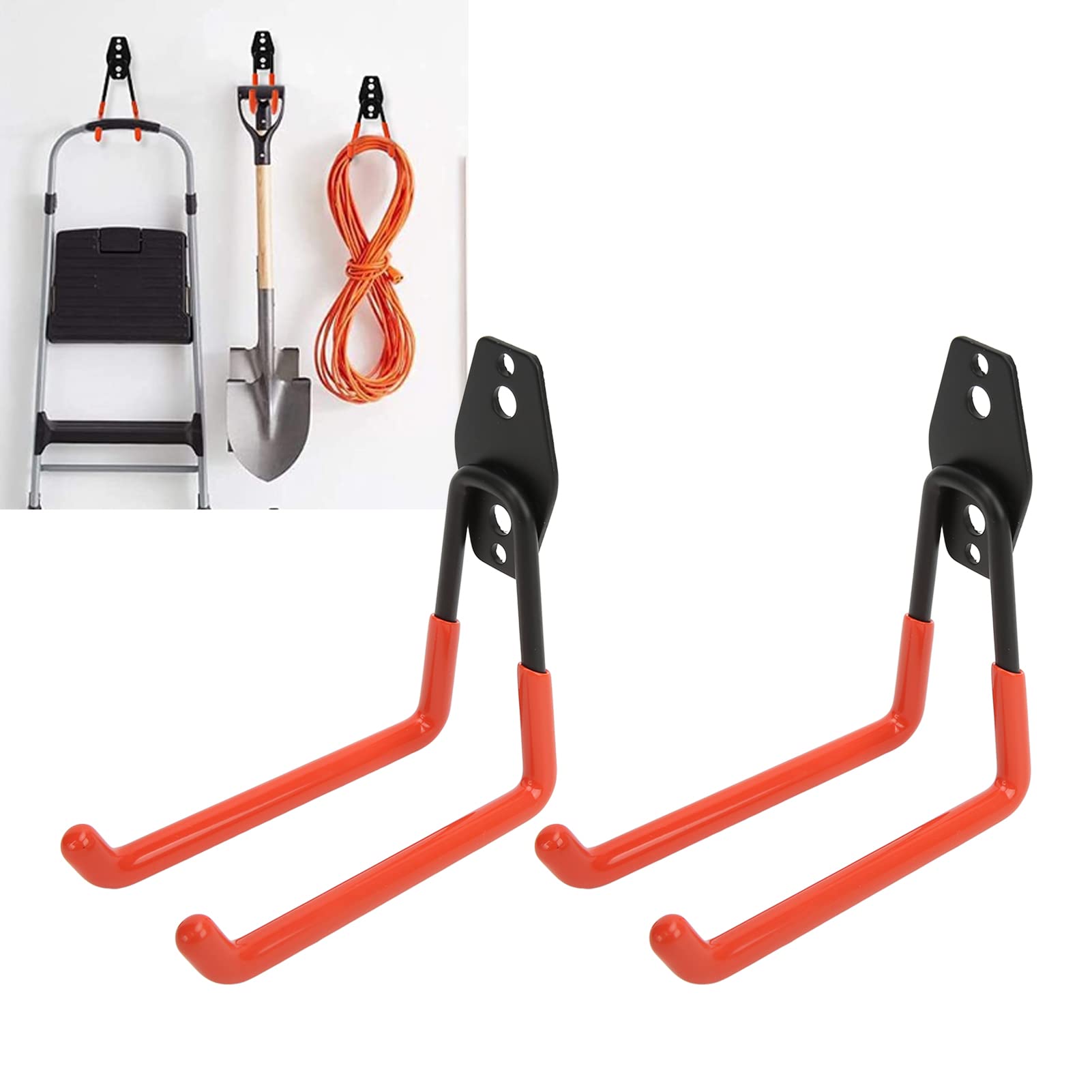 Heavy Duty Orange Metal Garage Hooks - 2 Pack Wall Mounted Storage Hooks for Bicycles, Tools, Garden Equipment - Perfect for Garage, Shed, Balcony Organization