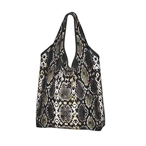 Eco-Friendly Waterproof Snake Skin Tie-Dye Reusable Shopping Bags - Large Foldable Grocery Tote for Groceries, Beach, Travel & Daily Use