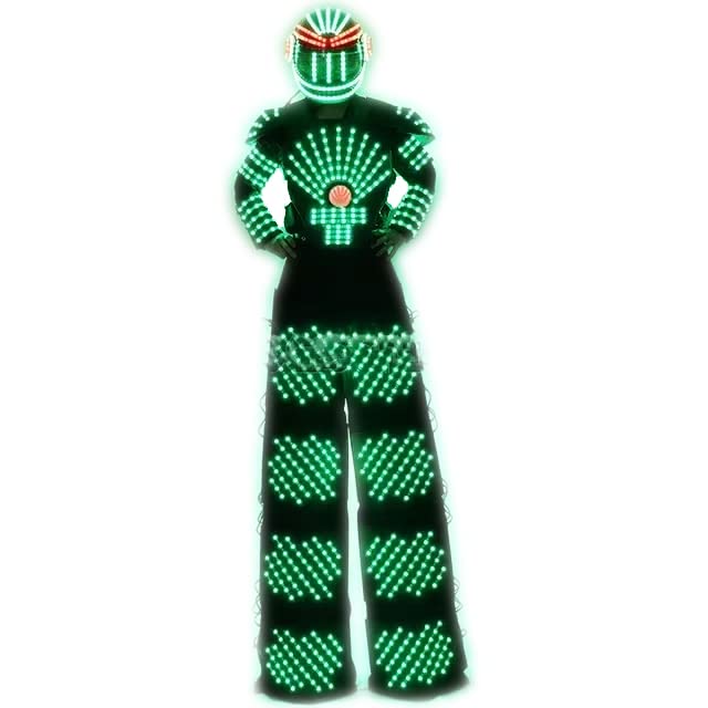 LED Robot Suit Costume with Jacket & Helmet - Futuristic Light-Up Stilt Walker Outfit for Cosplay, Halloween, Rave Parties & Sci-Fi Events