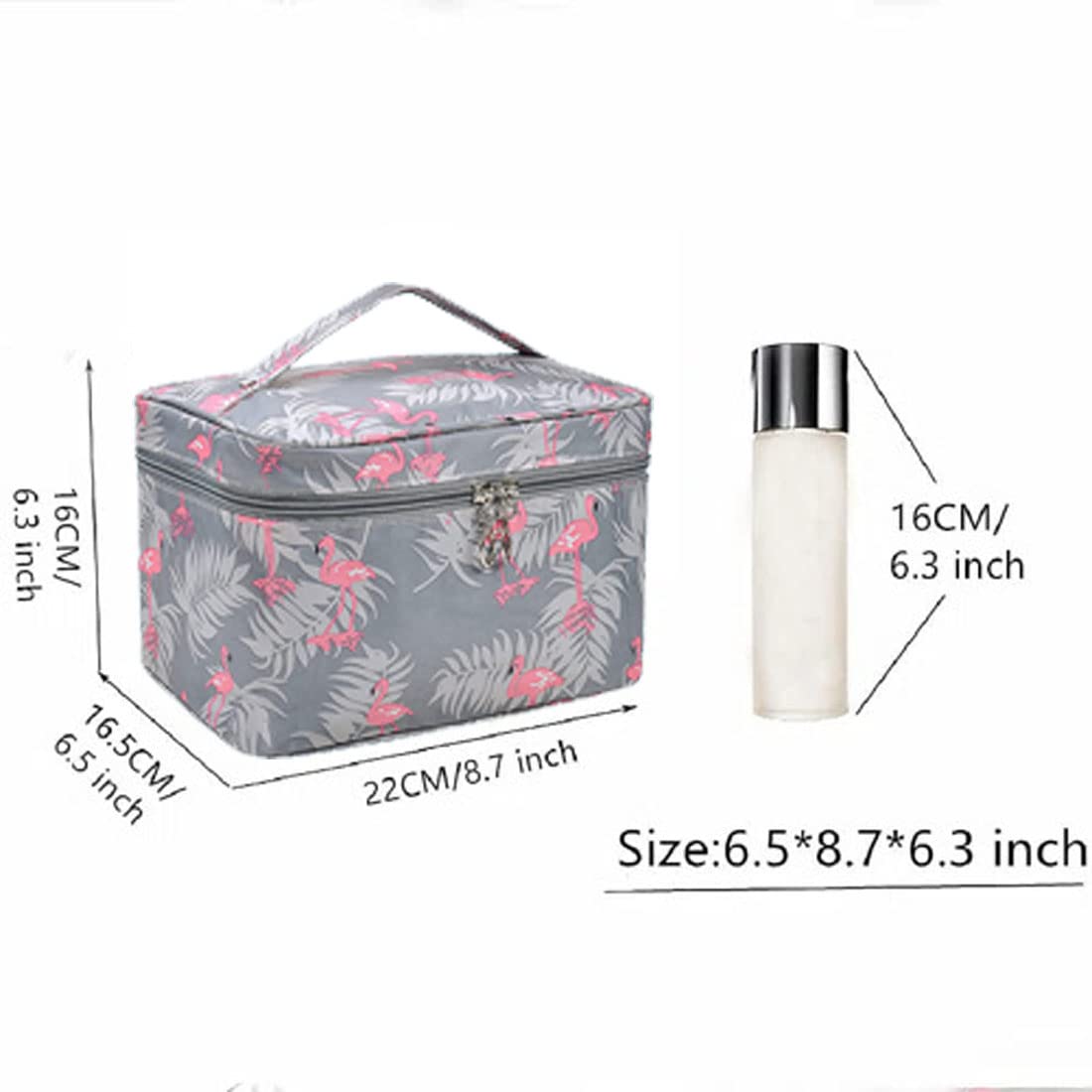 **Favria Waterproof Extra Large Cosmetic Bag for Women - Travel Makeup Organizer & Toiletry Pouch, Grey Flamingo Print - Perfect for Travel, Gym, and Daily Essentials Storage**