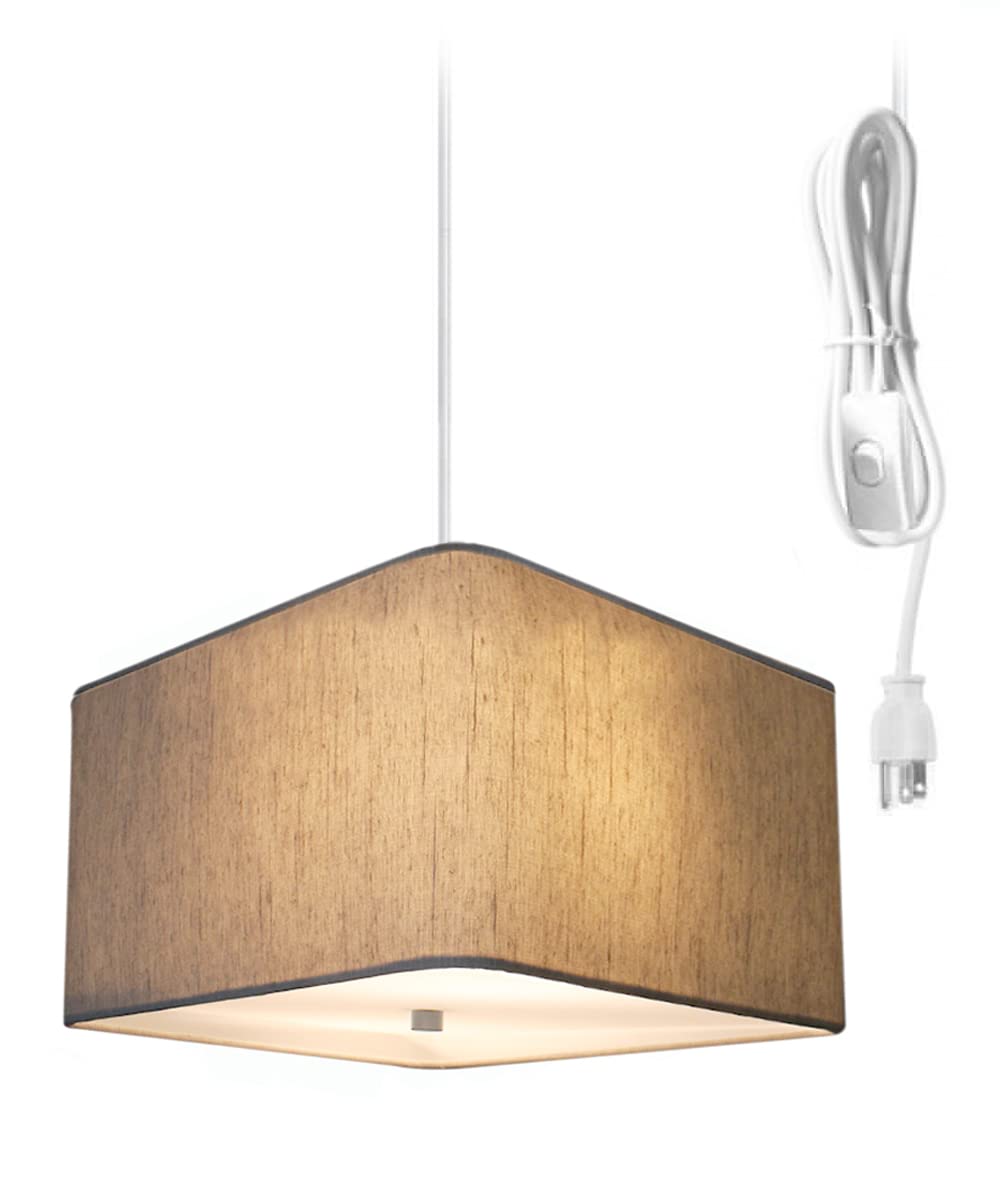 HomeConcept 2-Light Plug-in Pendant Light Fixture with Diffuser - 14 Inch Textured Oatmeal Shade & White Cord - Perfect for Kitchen Island, Dining Room or Bedroom Lighting