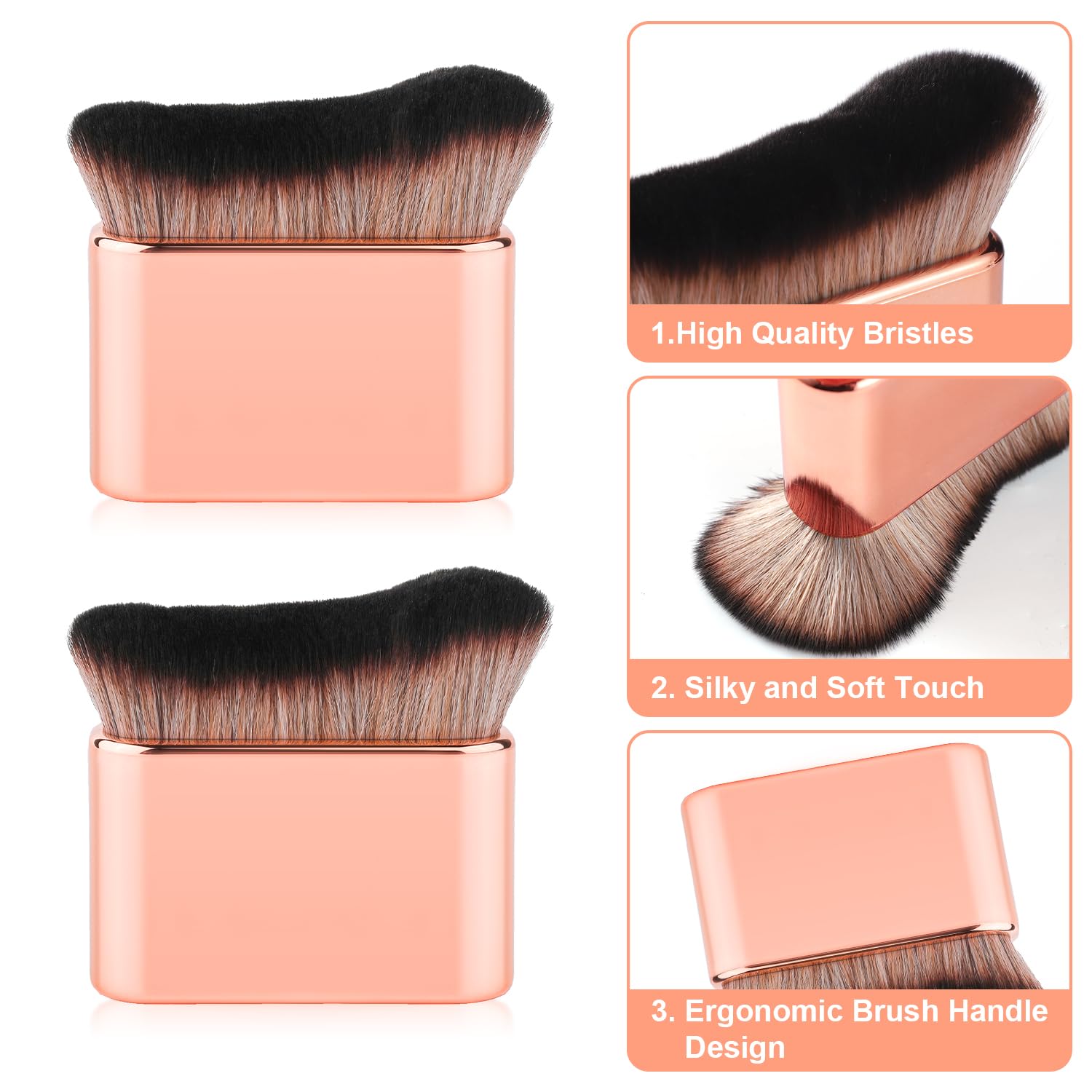 2pcs Self Tanning Brush - Soft Bristles for Legs, Arms & Body (Rose Gold) - Perfect for Sunless Tanning & Makeup