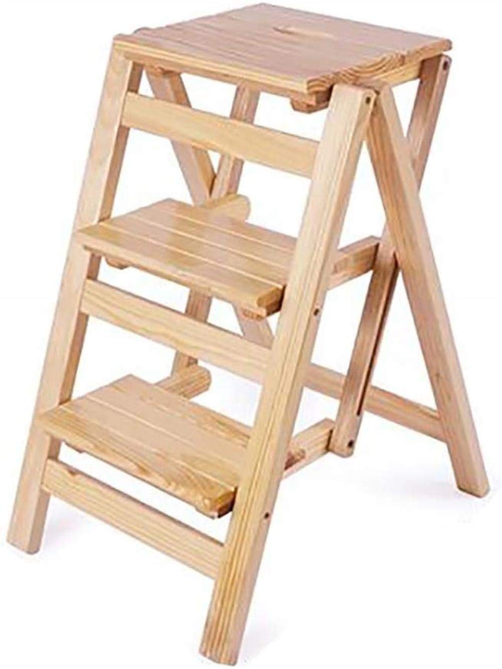 NEVKA 3-Step Folding Wooden Stool - Portable Ladder Chair, Step Stool for Kitchen, Bathroom, and Home Use - Multifunctional Seat, Flower Stand, and Utility Stool for Indoor and Outdoor Activities