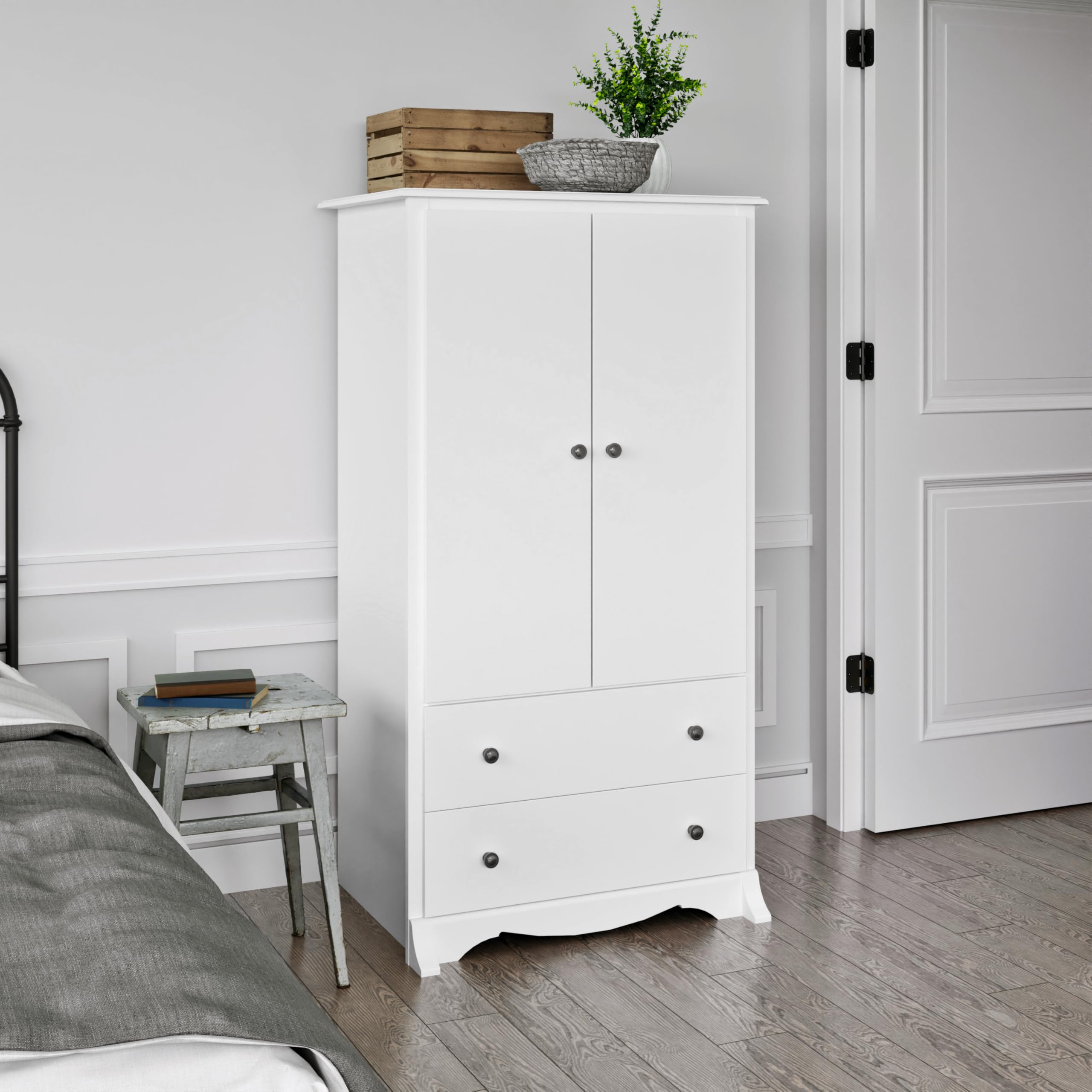 Prepac Sonoma Wardrobe Cabinet - White Armoire Dresser for Bedroom with 2 Doors, 2 Drawers & Adjustable Shelf | 22