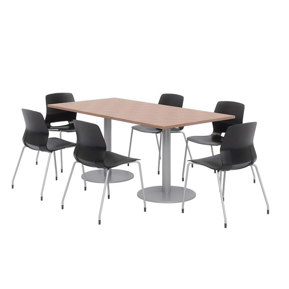 Lola Series 5-Piece Dining Set - River Cherry Wood Table with 4 Black Upholstered Chairs for Kitchen & Dining Room | Modern Farmhouse Style Furniture for Family Gatherings