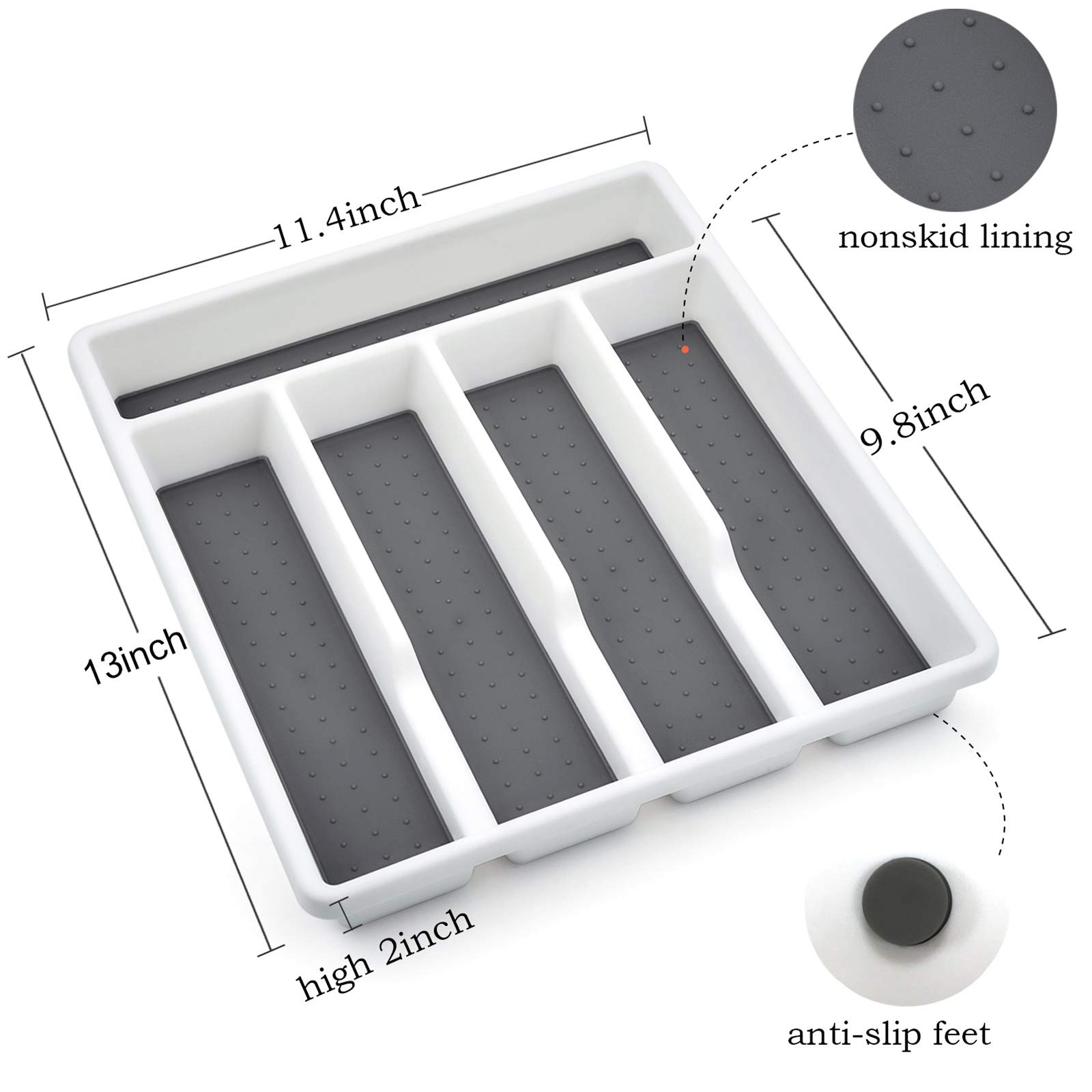 HaWare 5-Section Silverware Tray for Kitchen Drawer - Flatware Organizer & Cutlery Holder with Soft Grip Lining & Non-Slip Rubber Feet | Multi-Purpose Storage Solution for Utensils, Office Supplies & Bathroom Essentials | Perfect for Home Organization & Space Saving