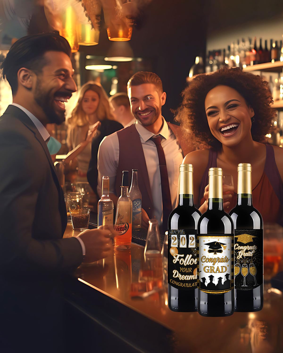 VIDELLY 18Pcs Graduation Wine Bottle Labels - Class of 2024 Black Gold Champagne Soda Bottle Stickers - Perfect for Grad Party Decorations, Ceremony Celebrations & Congratulatory Gifts