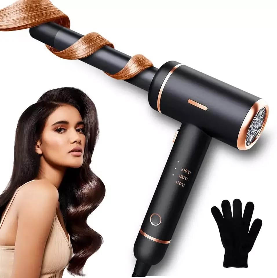 Jukmen 1 Inch Travel Hair Curling Iron - Volcanic Lava Mineral Ceramic Curler with Anti-Tangle Technology, Dual Voltage for Long & Short Hair Styling | Perfect for Home Use, Travel, Salon & Gifts for Women