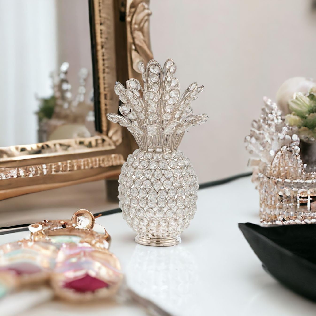 Crystal Silver Pineapple Decor - 12.5