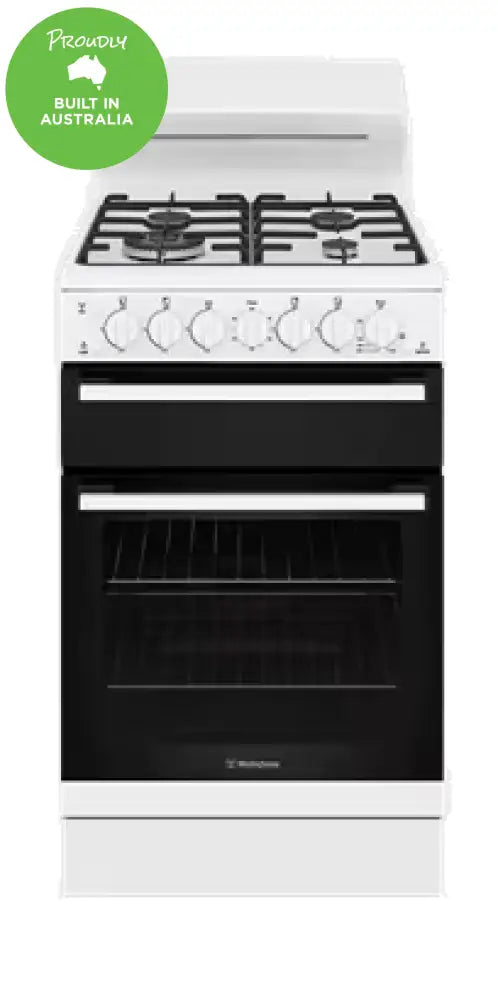 Westinghouse WLG512WCNG 54cm Freestanding Gas Range with 4 Burner Cooktop - White | Perfect for Home Kitchens, Baking & Family Cooking