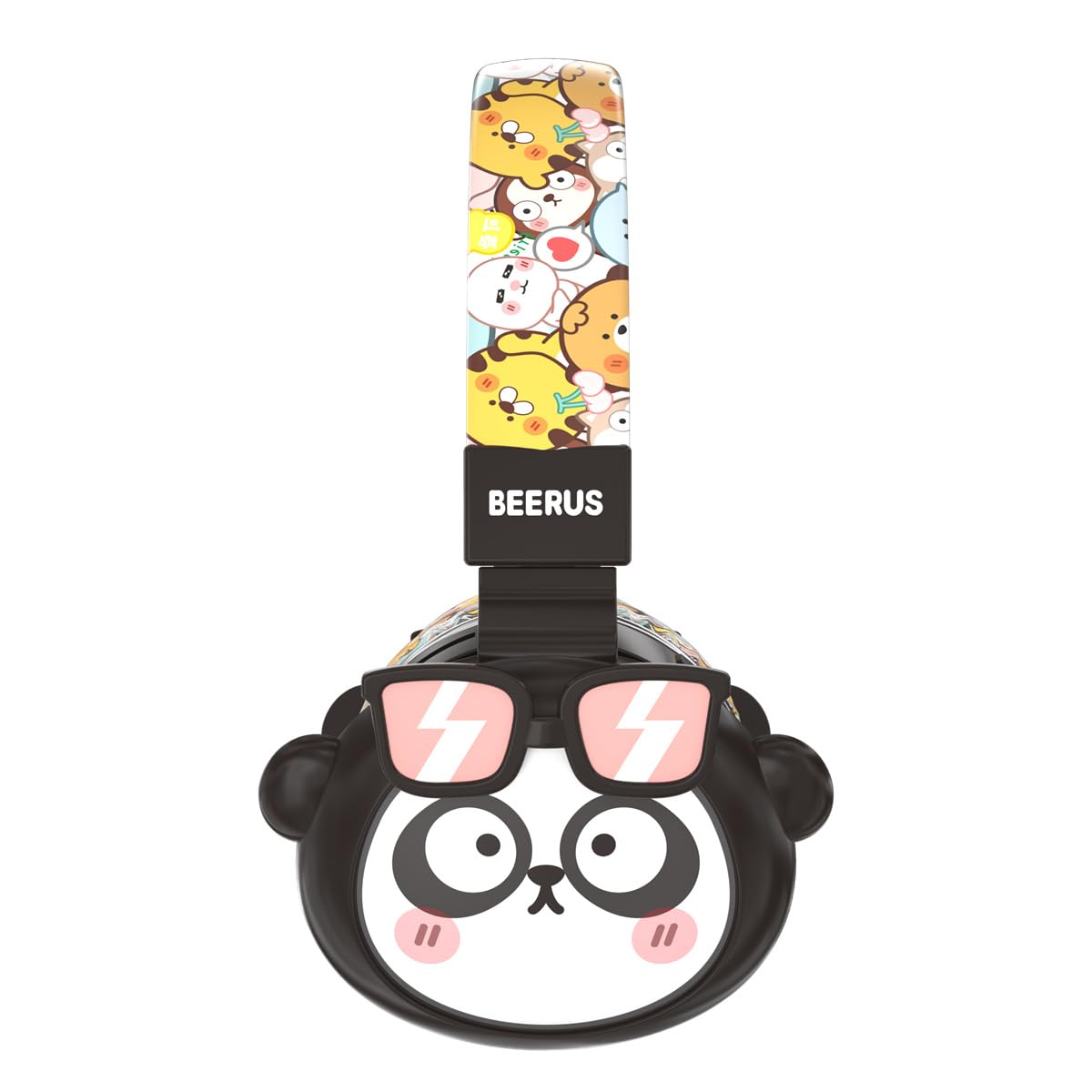 Beerus WildFriends Kids Bluetooth Headphones - 85dB Safe Volume, Cute Cartoon Animal Design, 30H Playtime, Foldable Wireless Headset with FM/TF Card/AUX Support - Perfect for School, Travel, and Home Learning