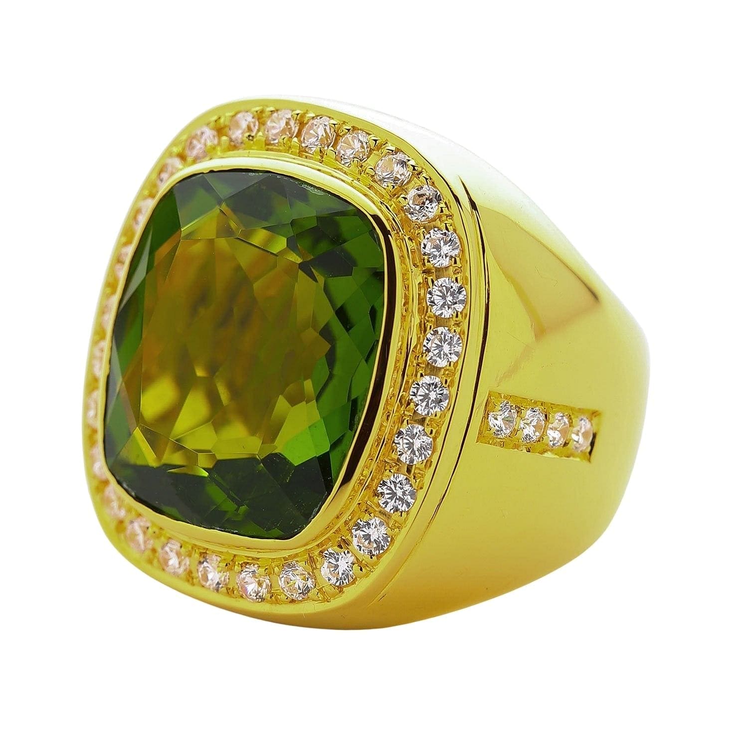 Natural Green Peridot 14K Yellow Gold Men's Ring for Wedding, Engagement & Gift - Handmade Jewelry for Him, Anniversary & Special Occasions