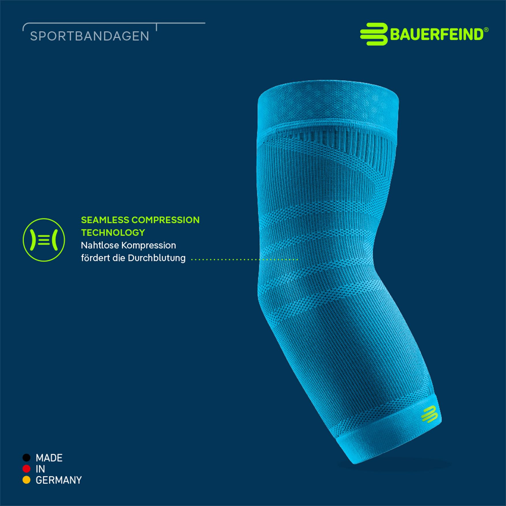 Bauerfeind Sports Compression Elbow Sleeve - Unisex Support for Athletics, Tennis & Weightlifting - Left/Right Arm - Medium Size Navy Blue - Ideal for Gym, Recovery & Joint Pain Relief
