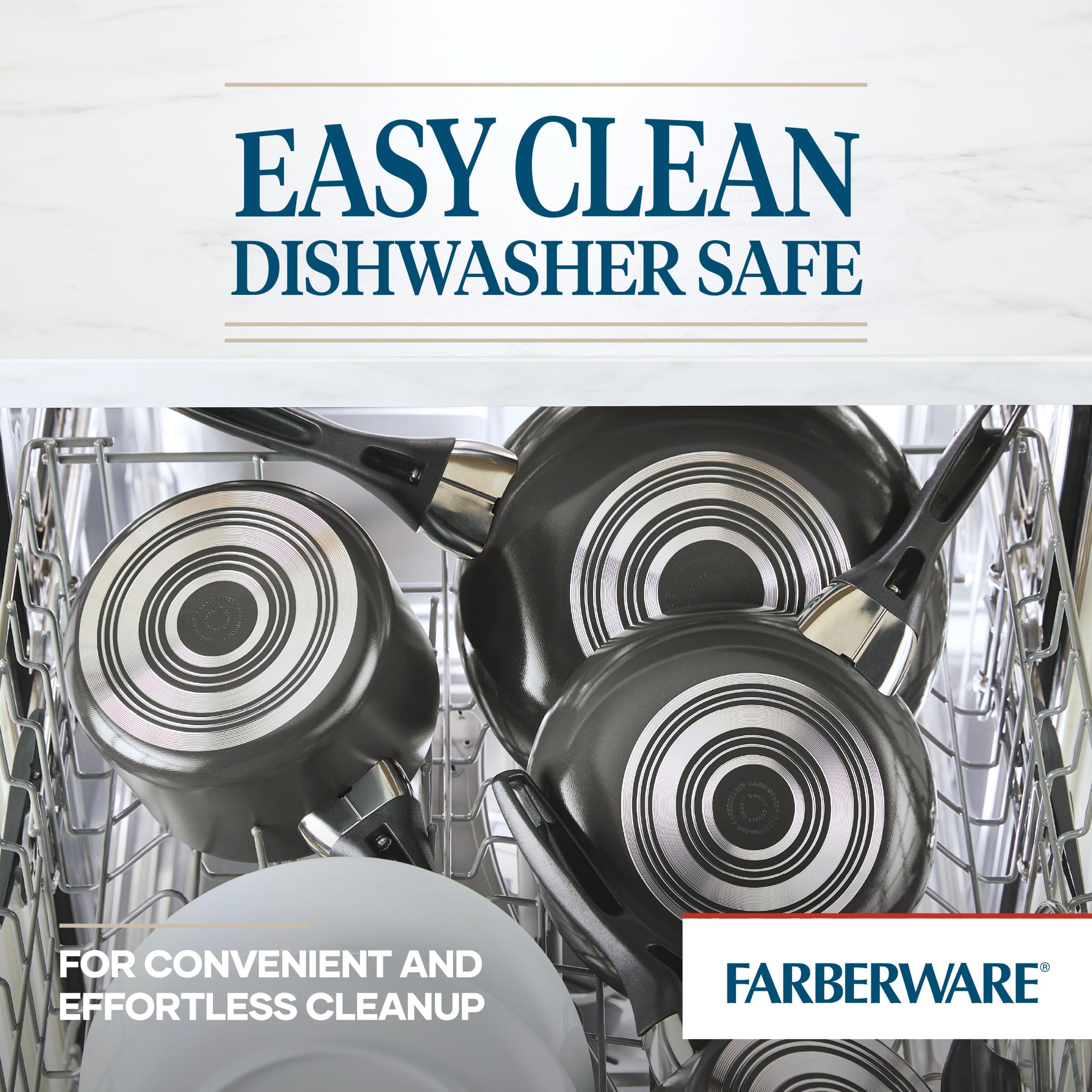Farberware 15-Piece Nonstick Cookware Set - Dishwasher Safe Pots and Pans in Pewter Finish for Easy Cooking & Cleaning | Perfect for Family Dinners, Meal Prep & Professional Kitchens
