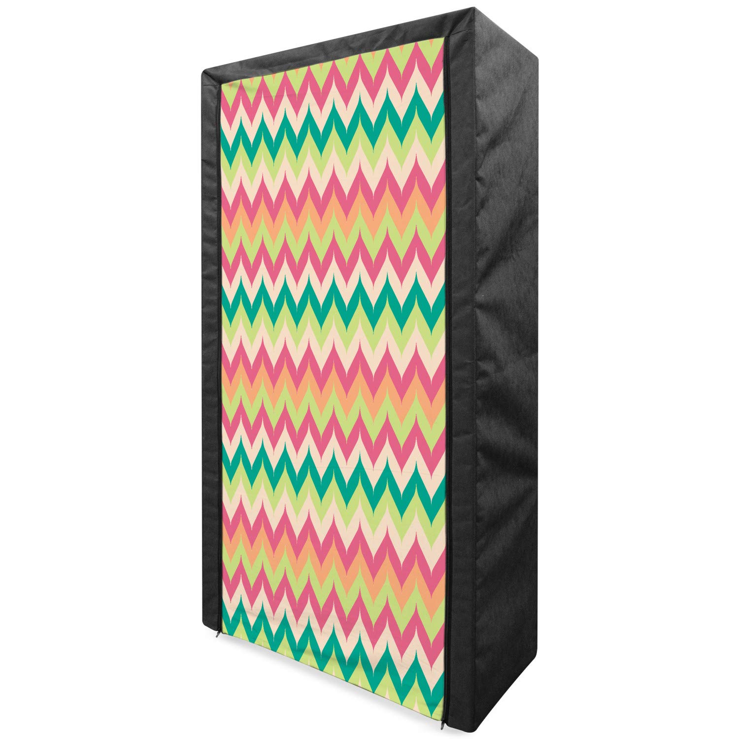 Vintage Chevron Fabric Wardrobe - Portable Clothing Organizer with Shelves, 33.5