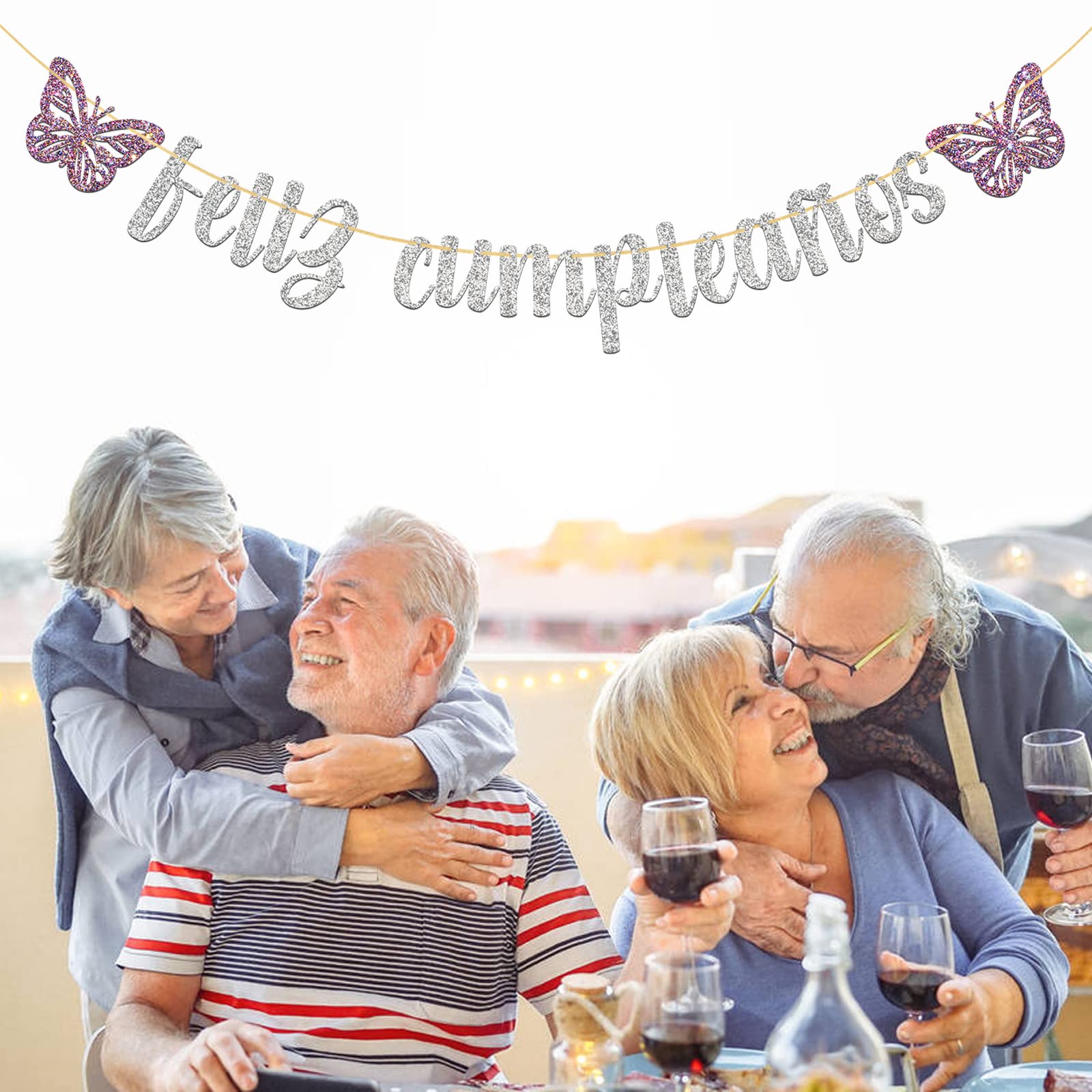 Happy Birthday Banner - Silver Glitter Butterfly Party Decorations for Spanish Themed Celebrations | Perfect for Birthday Parties, Baby Showers & Special Events
