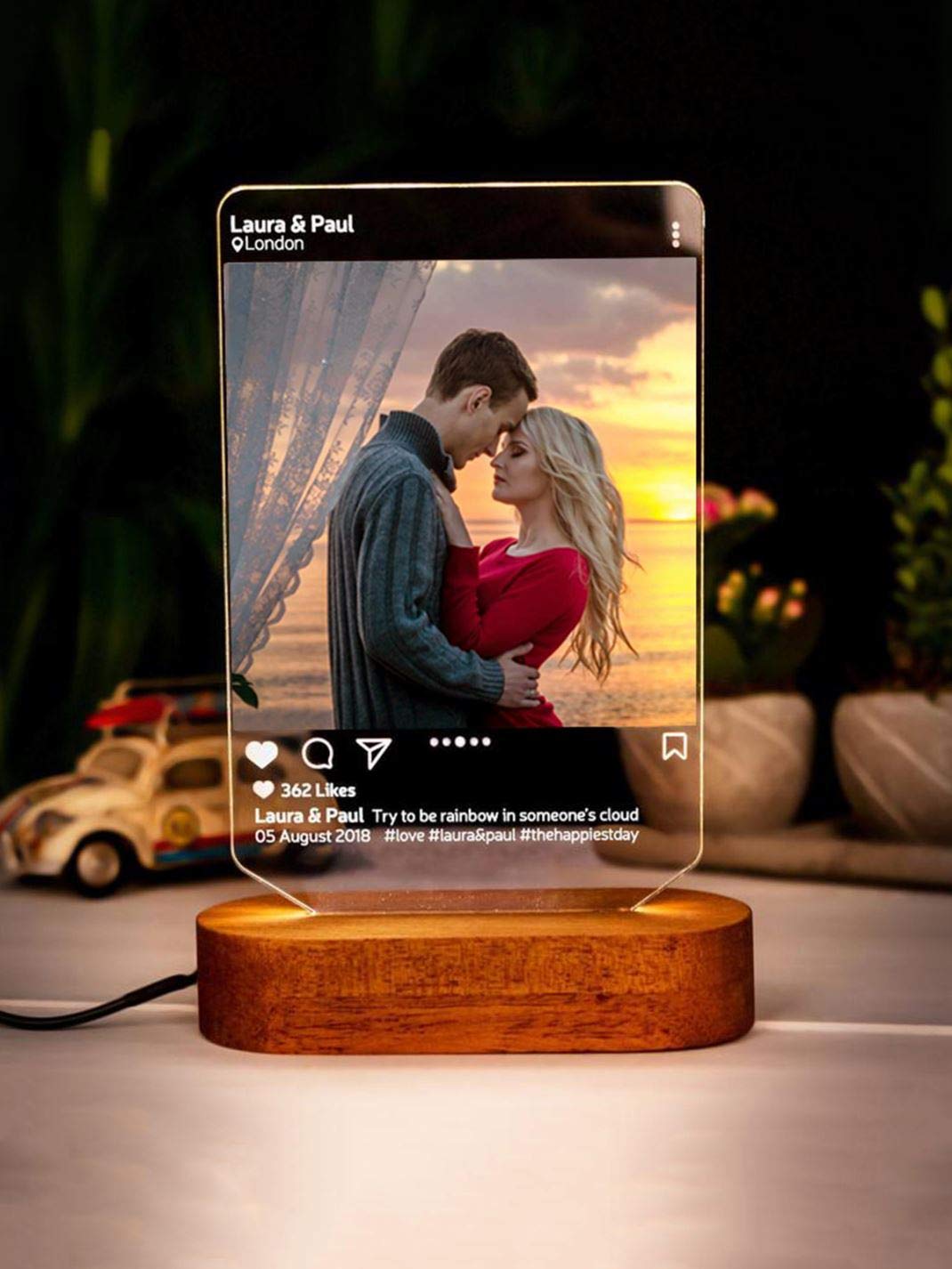 Personalized Custom 3D Photo LED Night Light - Instagram Style Photo Frame for Birthday, Christmas, Thanksgiving Gifts - Perfect for Bedroom Decor, Family Parties & Social Media Photos