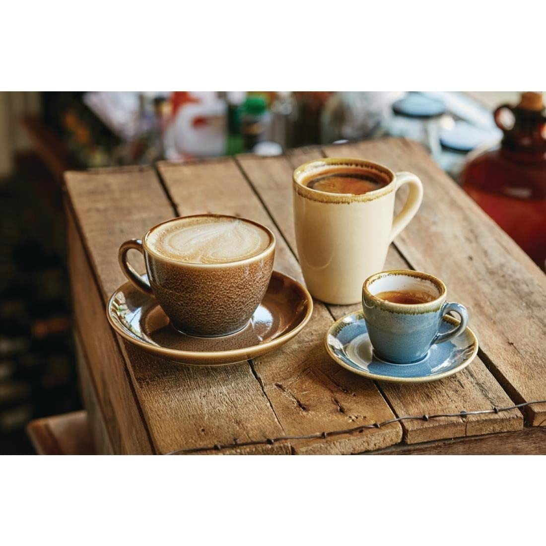 Premium Kiln Espresso Cup Set - 3oz (85ml) Ceramic Coffee & Tea Cups - 6pc Moss Green Tableware for Home, Café & Restaurant Use