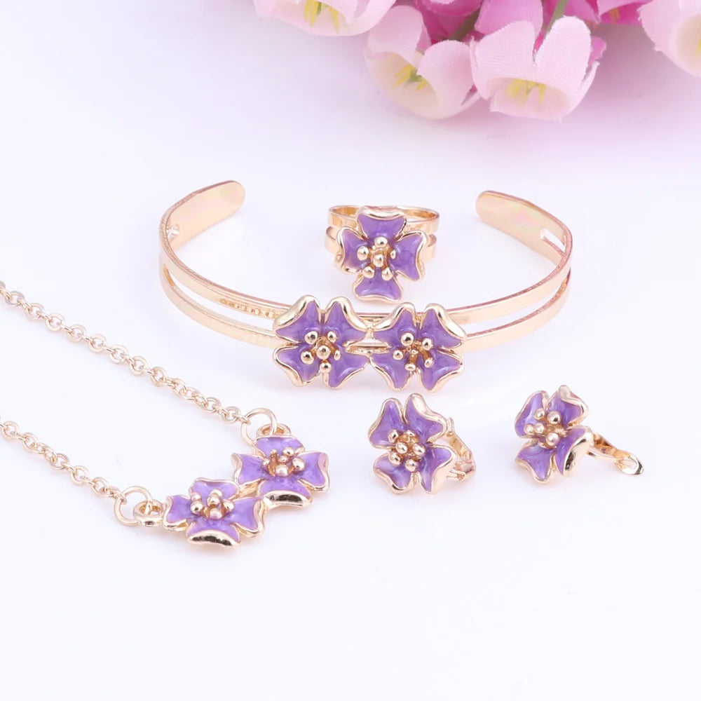 Cute Gold Flower Jewelry Set for Girls - Elegant Necklace, Bracelet & Earrings Set - Perfect for Birthday Gifts, Parties & Everyday Wear