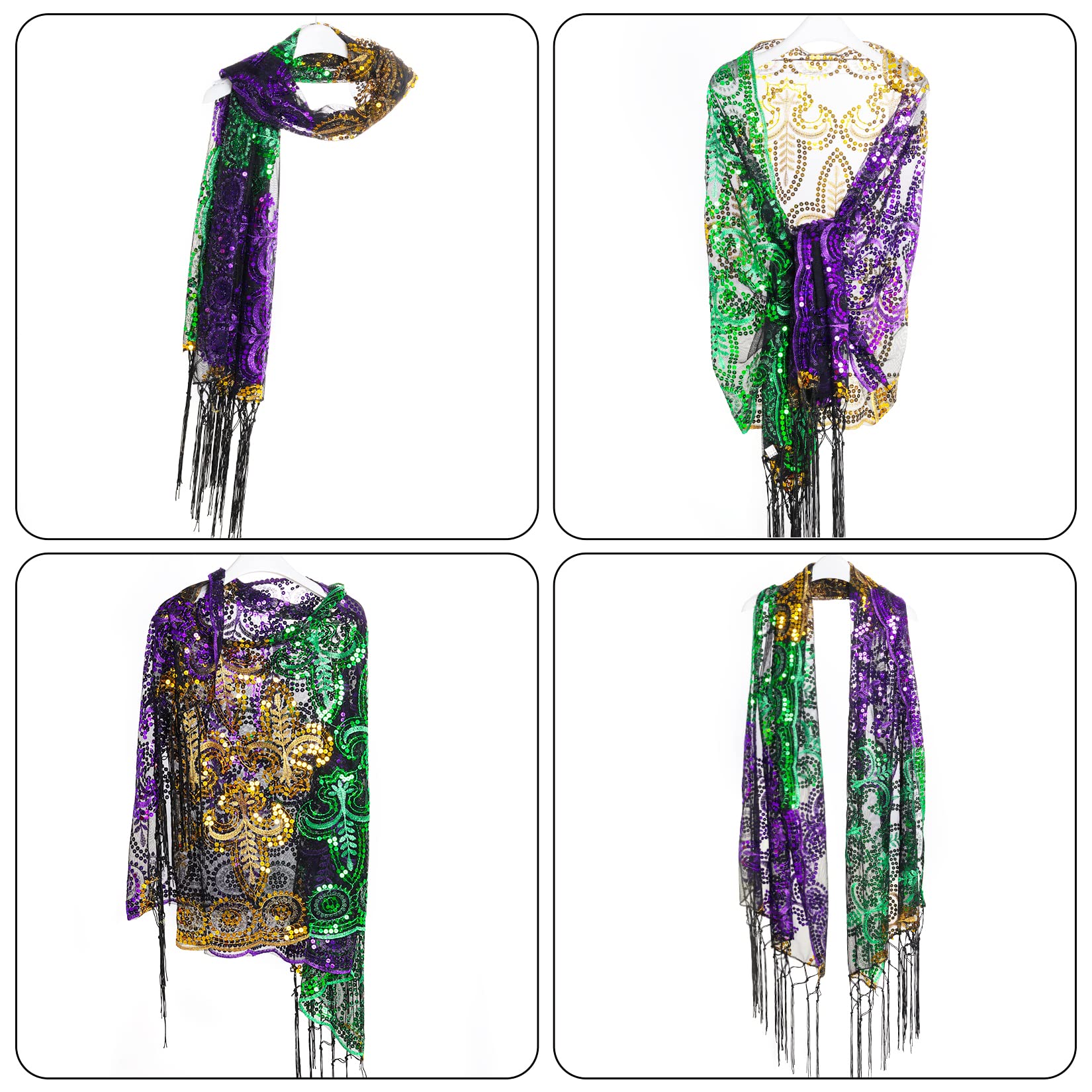 Yolyoo Mardi Gras Scarf & Headband Set - Colorful Masquerade Party Costume Accessories for Women - Perfect for Carnival, Halloween, and Themed Parties