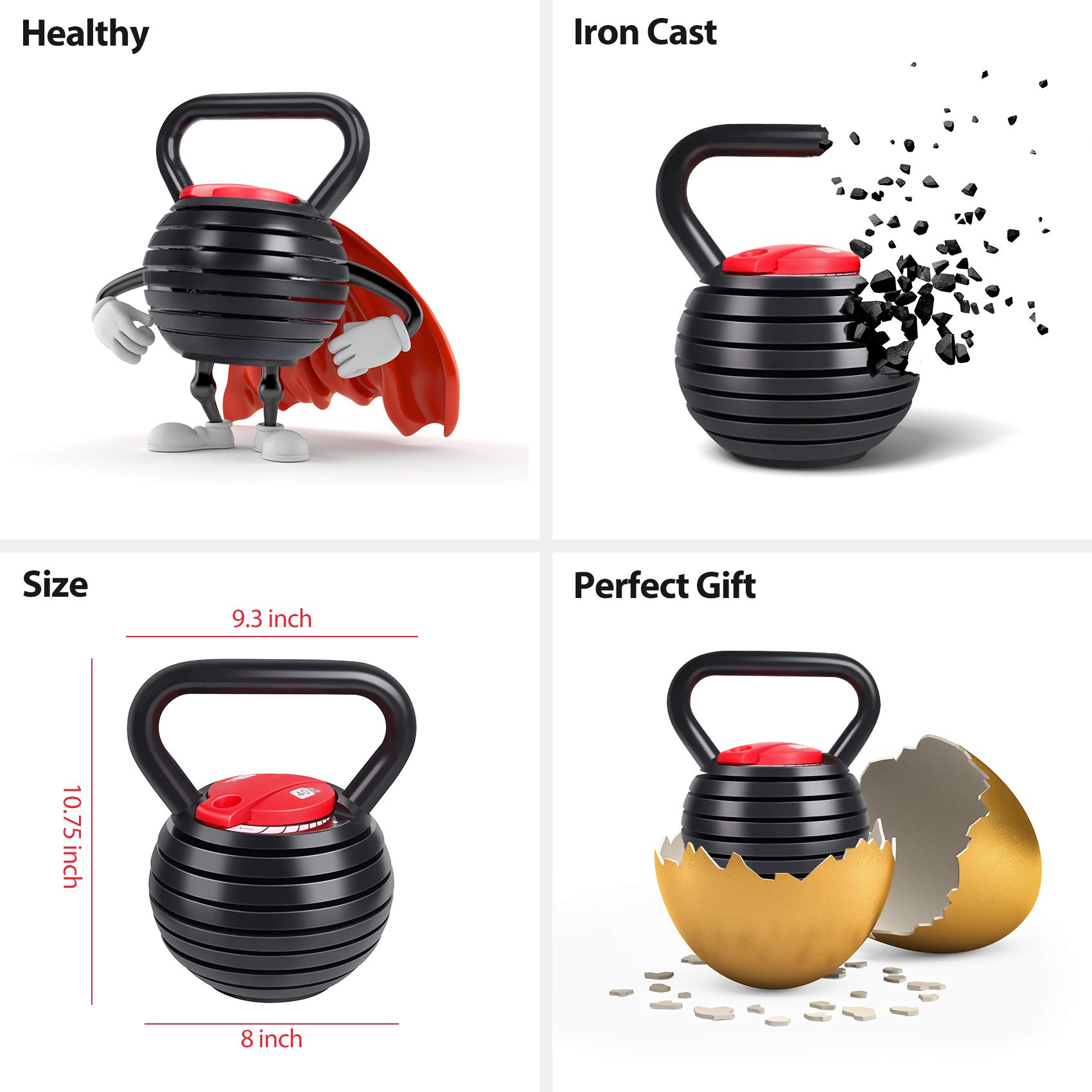 TopMade Adjustable Kettlebell Weights Set - 5lb, 8lb, 9lb, 12lb Cast Iron Free Weights for Home Gym - Strength Training, Core Workouts & Ballistic Exercises - Perfect for Men & Women Fitness Enthusiasts