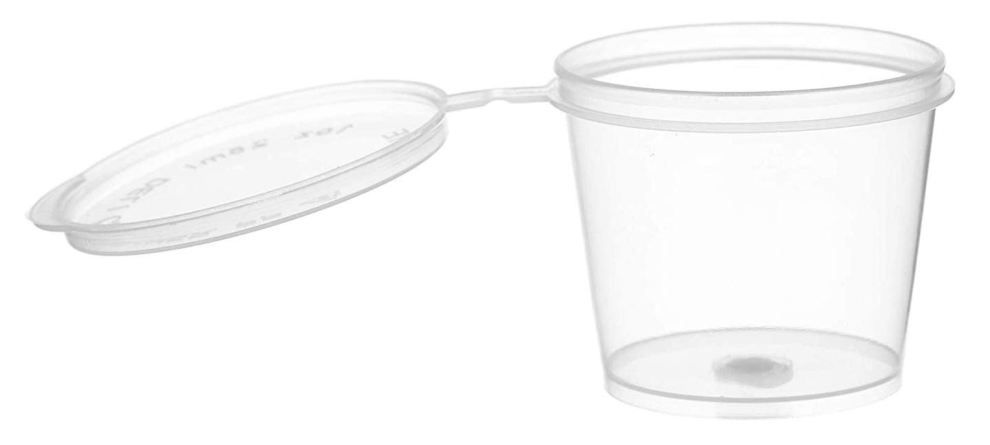 EcoQuality 1 Oz Leak Proof Plastic Condiment Cups with Snap-On Lids - Hinged Souffle Containers for Sauces, Dressings, Jello Shots, Slime, Food Storage & More (2000 Pack) - Ideal for Restaurants, Catering, Parties & Home Kitchen Use