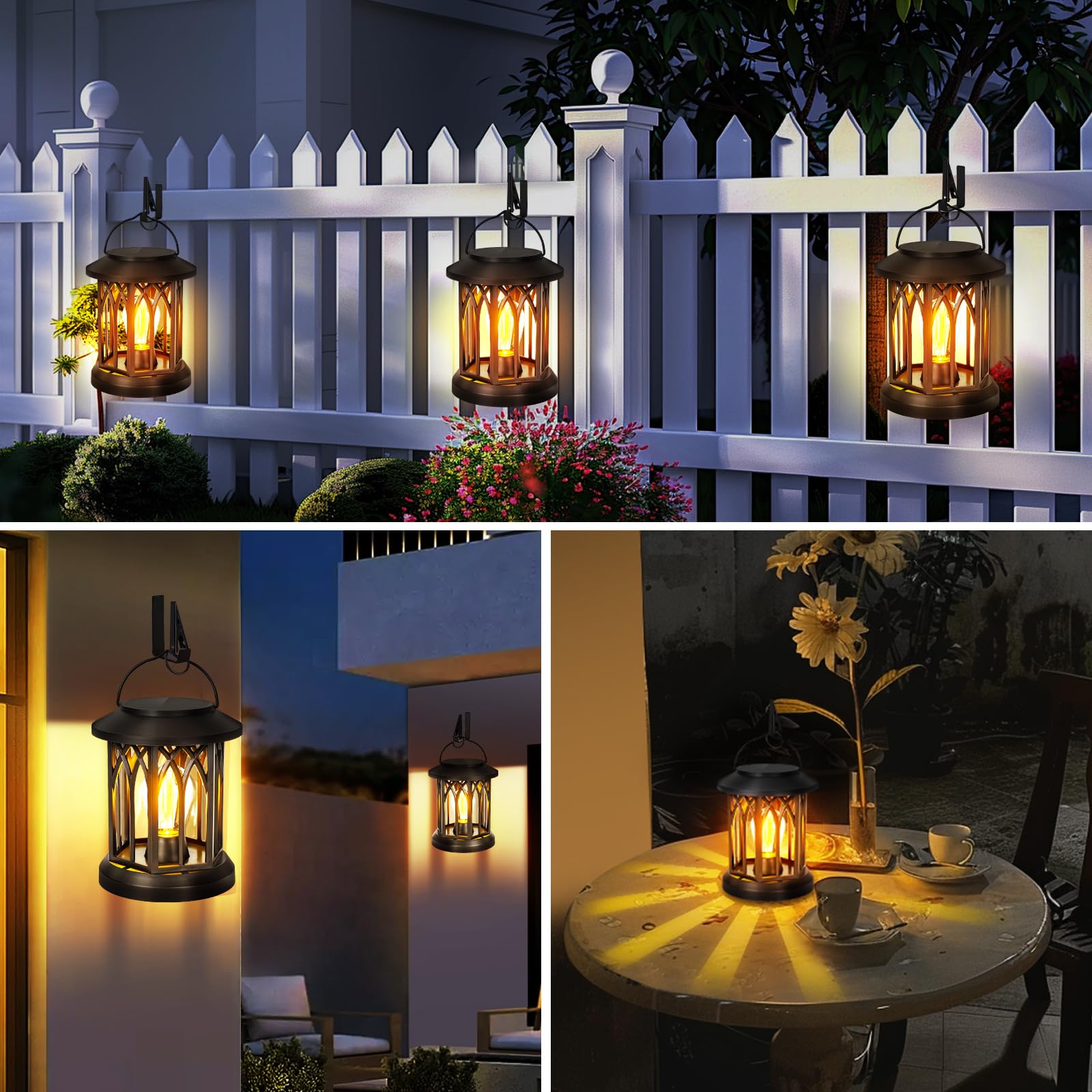 2 Pack Waterproof Solar Lanterns Outdoor Hanging - Decorative Solar Lights for Patio, Garden, Yard with Handle & Clip | Perfect for Backyard Parties, Camping & Pathway Lighting
