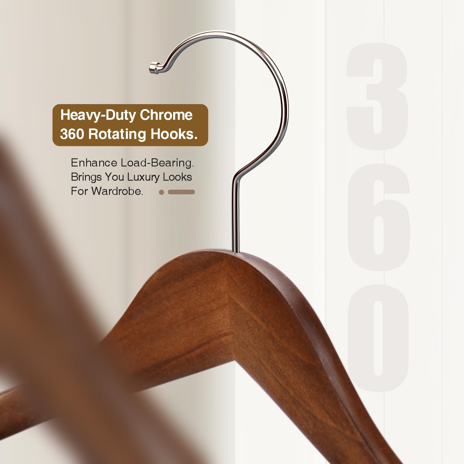 Premium Wooden Suit Hangers 10-Pack - Heavy Duty Rotating Hooks & Non-Slip Pants Bar - Smooth Finish for Sweaters, Pants & Heavy Coats (Walnut, Wide Shoulder) - Perfect for Closet Organization & Luxury Garment Storage