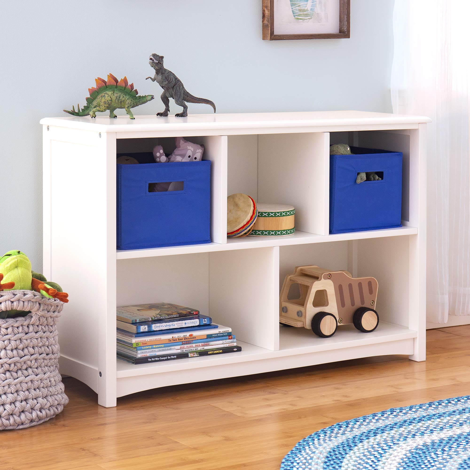 Guidecraft Classic White Wooden Bookshelf for Kids - 5 Compartment Toy Storage, Bookcase & Clothes Organizer - Perfect for Playroom, Bedroom & Nursery Organization