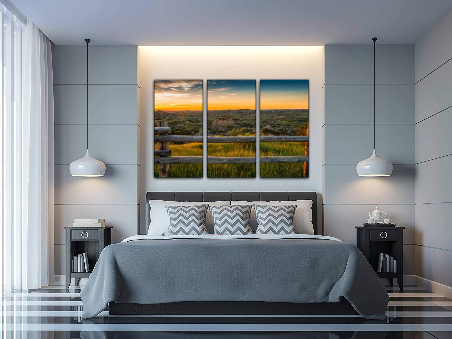 Badlands Sunset Landscape Canvas Wall Art - 3 Panel Natural Scenery Paintings for Living Room & Bedroom Decor - Premium Printed Poster Home Decoration | Perfect for Housewarming Gifts & Modern Interior Design