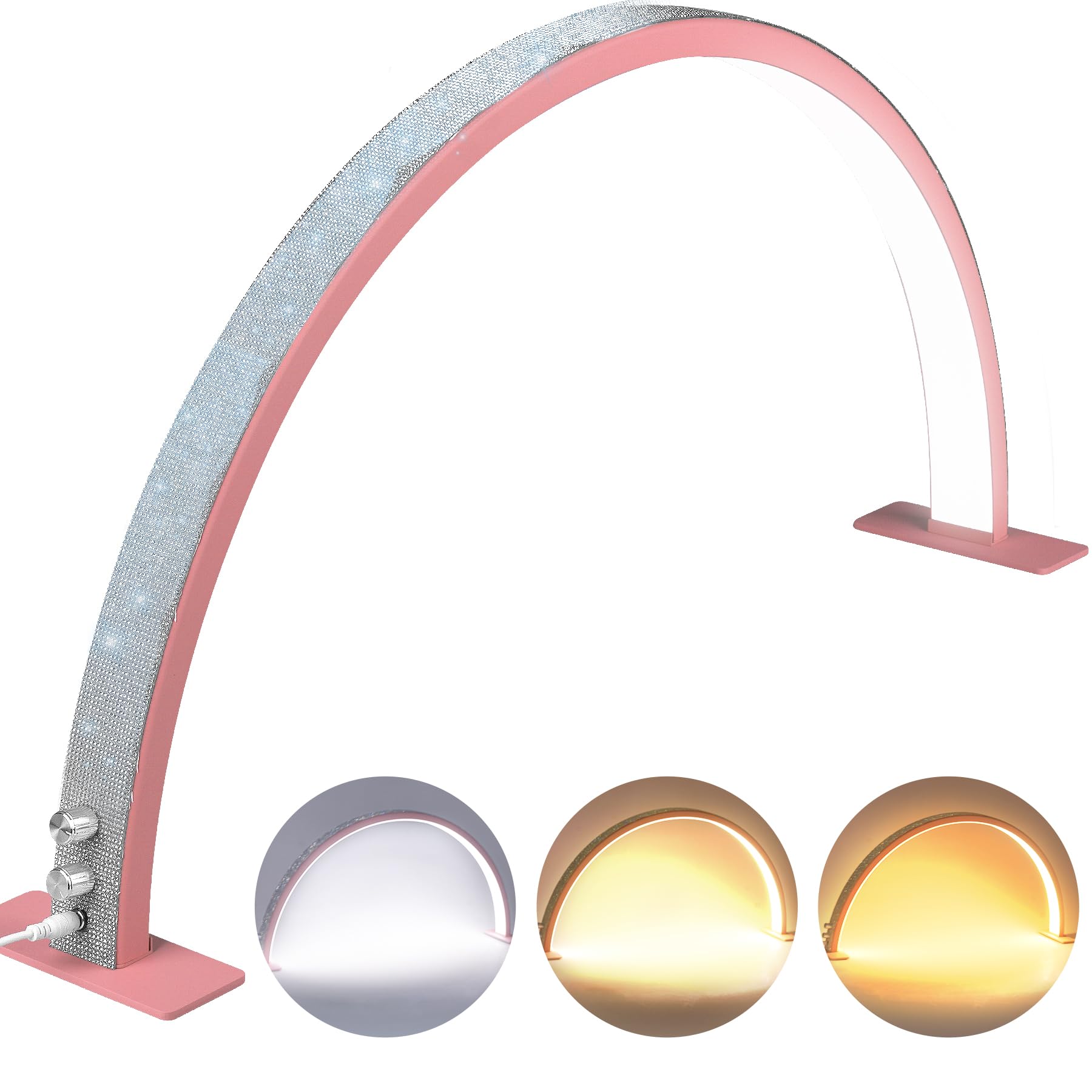 IMENE 29-inch Half Moon LED Light - 3000K-6000K Adjustable Nail & Lash Lamp with Pink Base for Salon, Home Manicure & Beauty Table Lighting