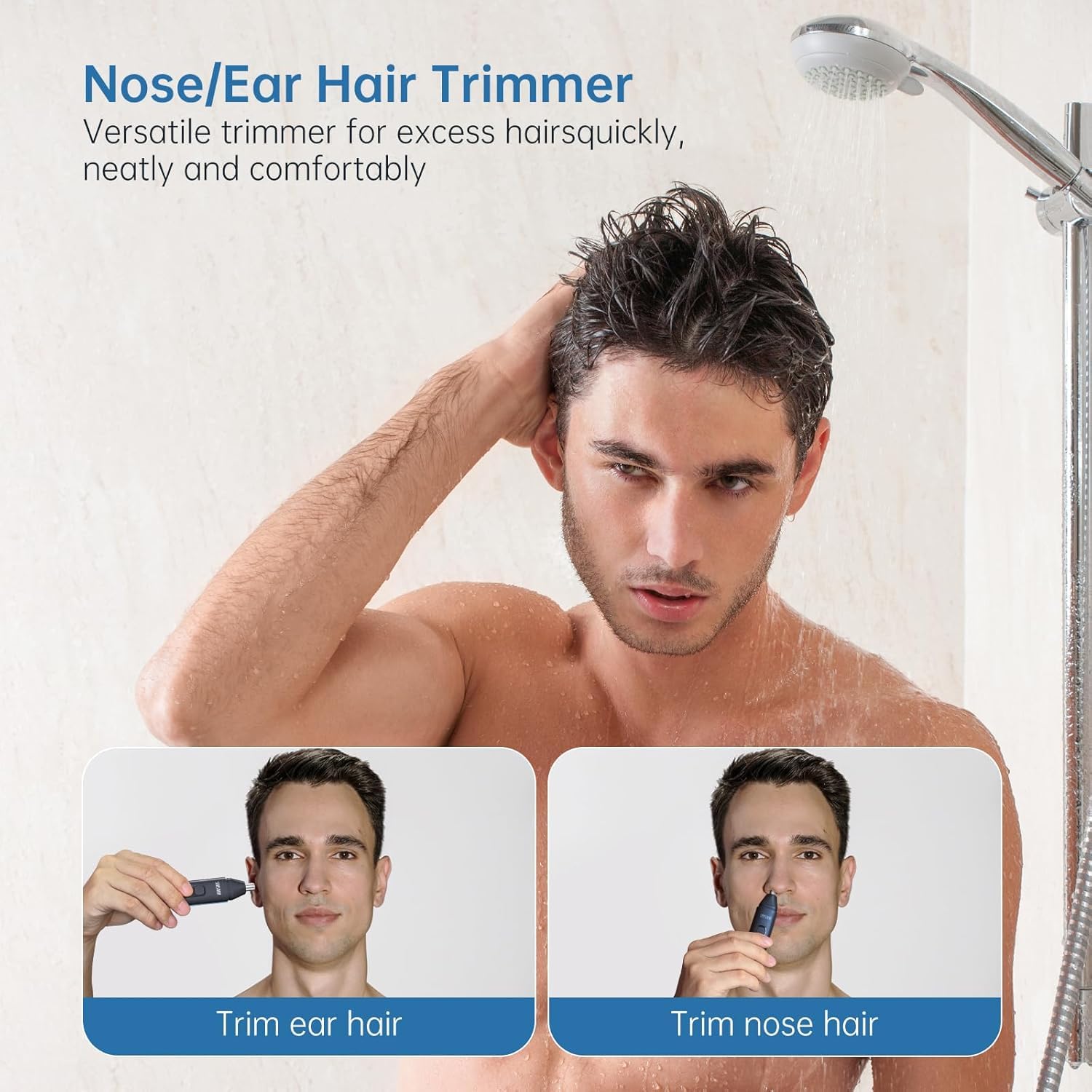 Seesoon Painless Nose & Ear Hair Trimmer for Men - IPX7 Waterproof USB Rechargeable Grooming Kit (Green) - Perfect for Travel, Gym & Daily Personal Care
