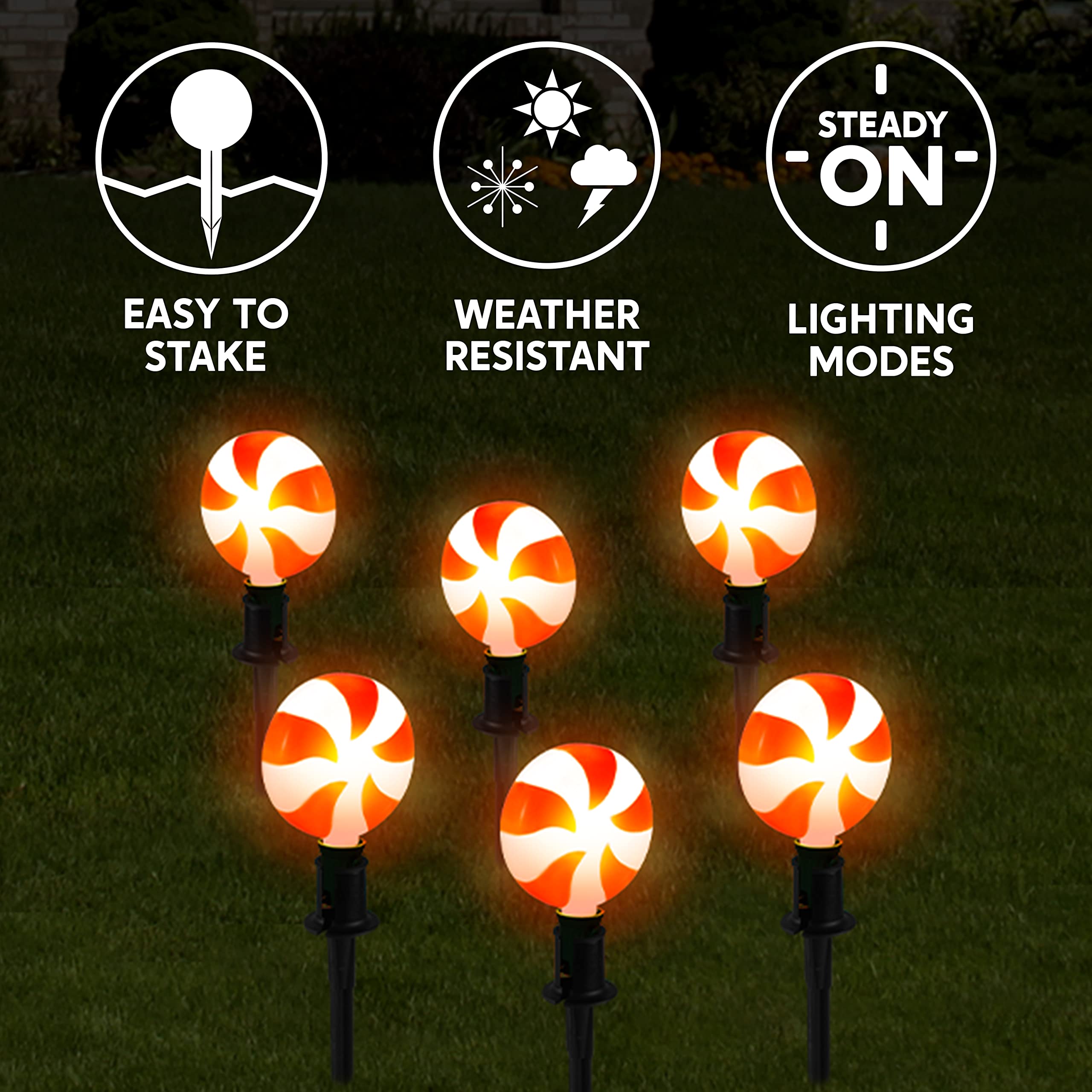 Joiedomi 14-Piece Christmas Lollipop Pathway Lights Outdoor - 14.3 FT Plug-in Peppermint Walkway String Lights with Stakes & Clips for Holiday Yard Decorations | Waterproof, Hangable & Pluggable | Perfect for Driveways, Gardens & Christmas Displays