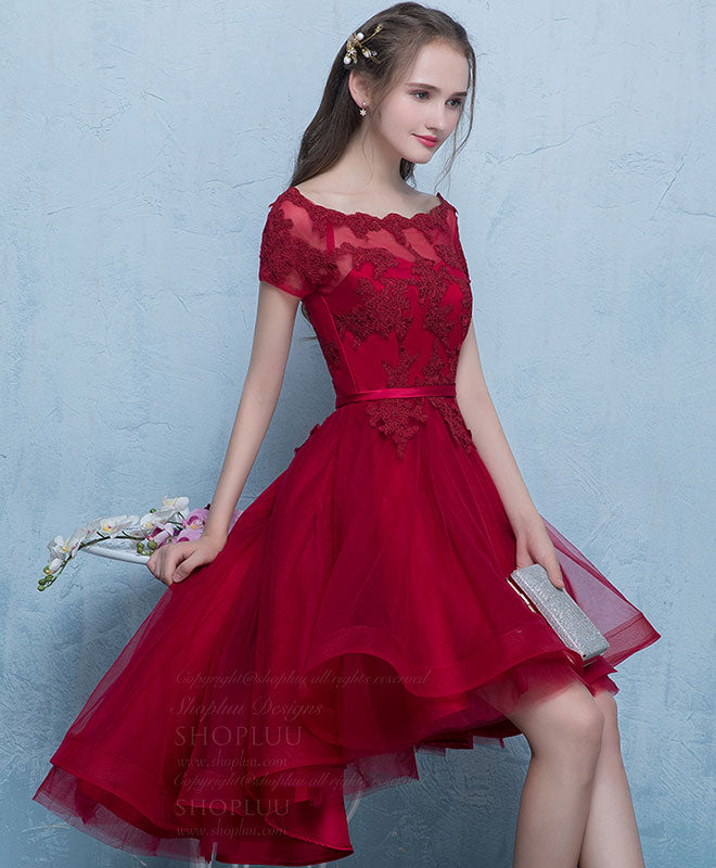 Elegant Burgundy Tulle Lace Short Prom Dress | Homecoming Party Gown | Perfect for Prom Night, Homecoming Dance & Special Occasions