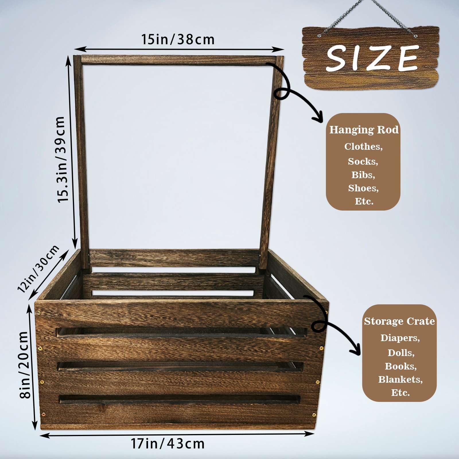 Large Wooden Baby Basket with Handle - Baby Shower Gift Crate & Nursery Storage Organizer for Newborns | Perfect for Baby Showers, Nursery Decor & Pregnancy Gifts (Brown)