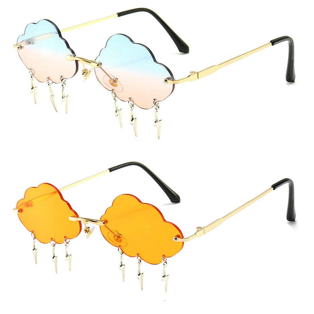 2020 Fashion Clouds Lightning Shaped Sunglasses for Women & Men - Vintage Red Frameless Punk Style UV Protection Sunglasses - Perfect for Outdoor Activities, Concerts, and Streetwear Fashion