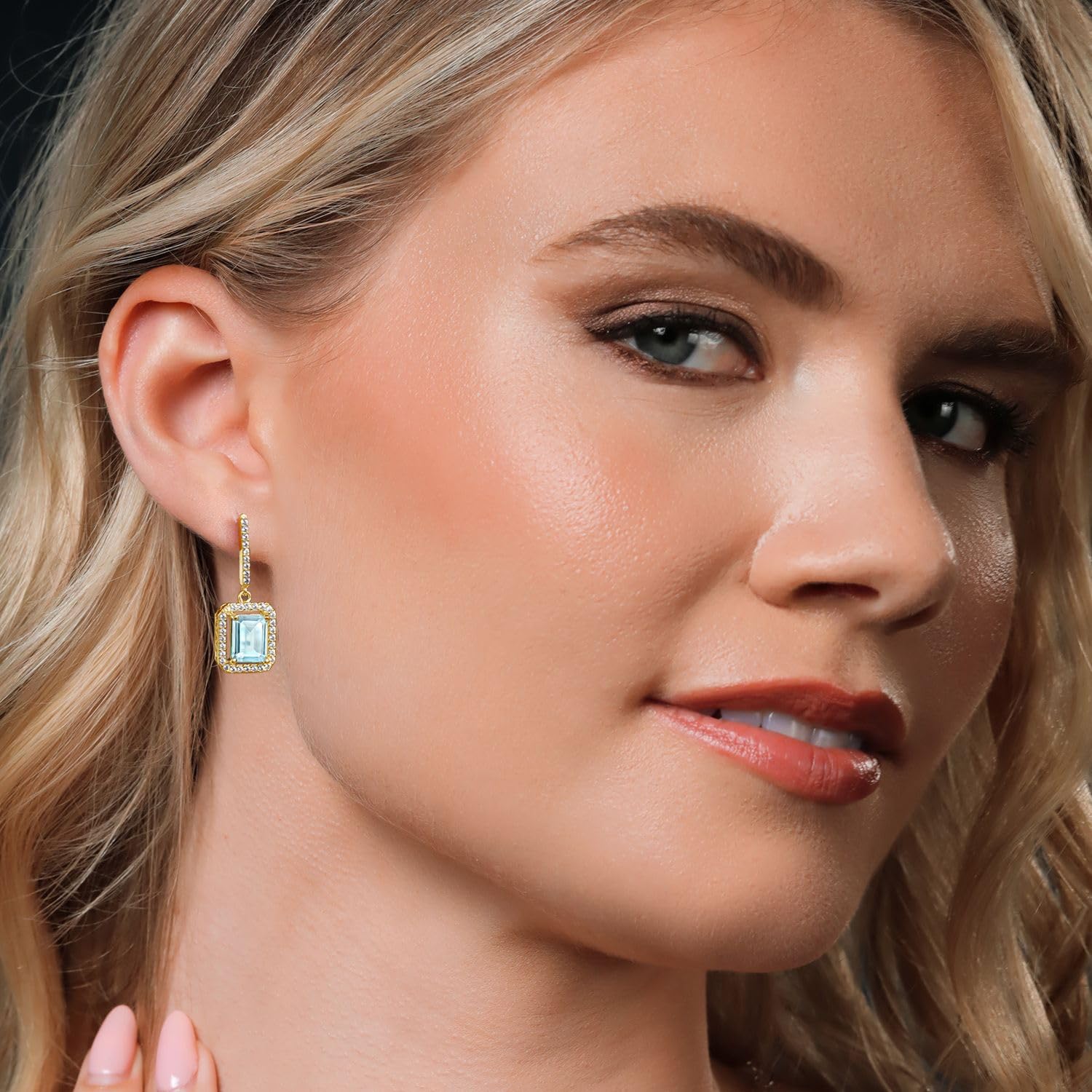6.27 Ct Emerald Cut Sky Blue Topaz Earrings in 18K Yellow Gold Plated Silver - Elegant Gemstone Jewelry for Women, Perfect for Weddings, Parties & Special Occasions